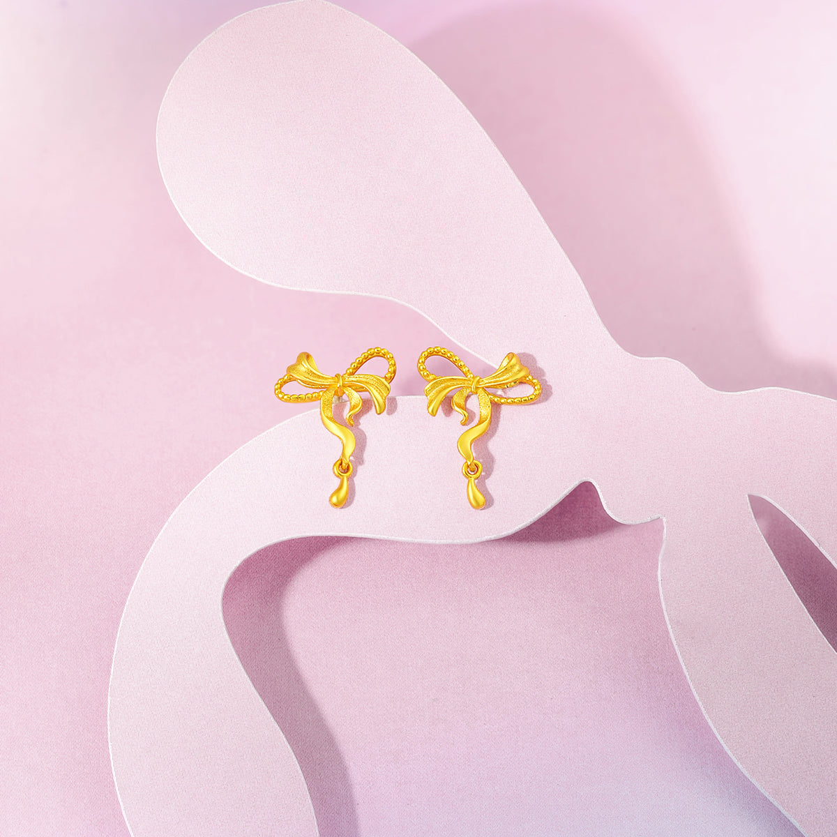 "Girl's Worries" 24K Gold Earrings Bow 1.4-1.8g A0915494