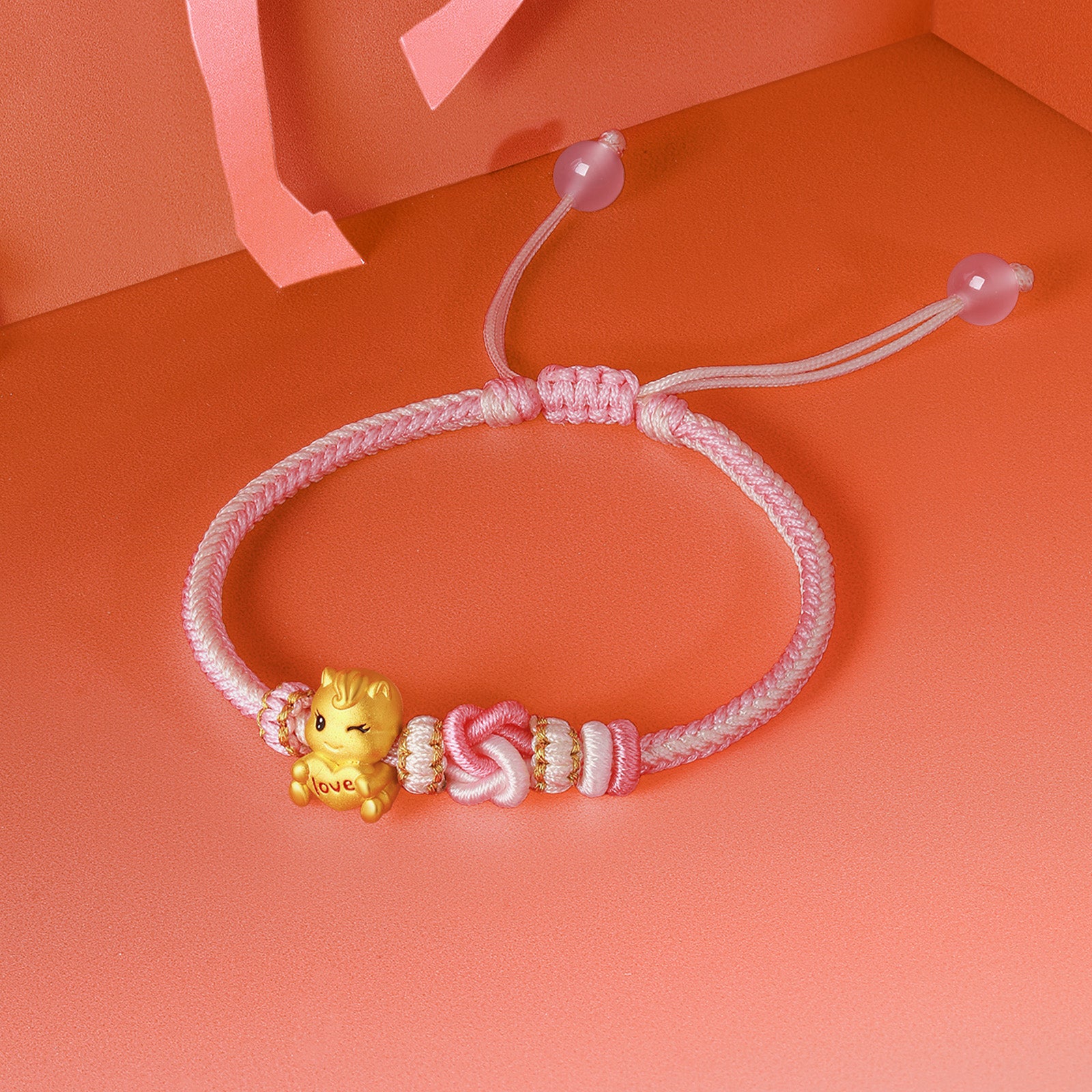 'Year of the Horse'  24K Gold String Bracelet Horse Heart 0.85-1.05g 16cm-22cm A1715747