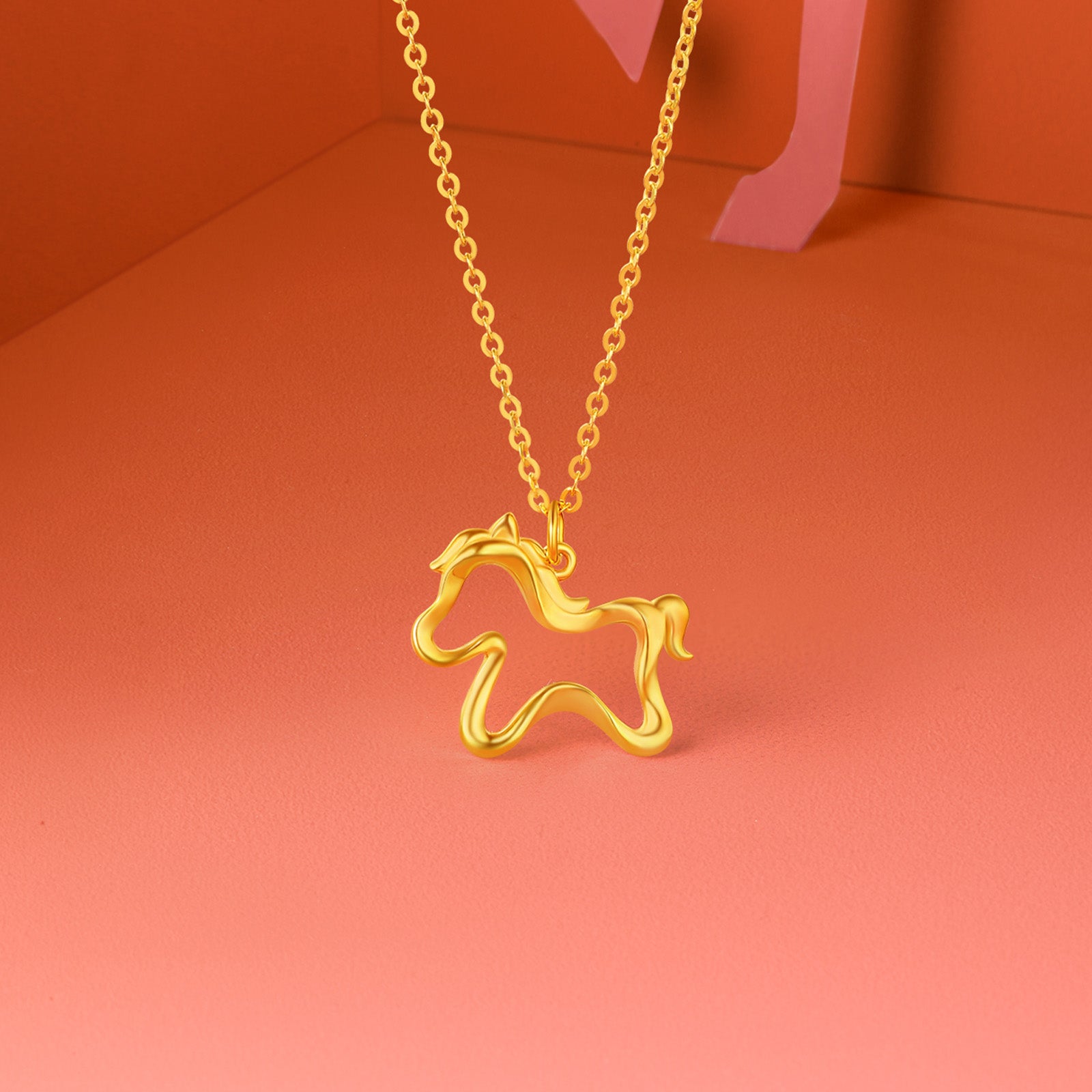 'Year of the Horse' Au750 18K Gold Pendant Necklace Horse 1.7-2.1g 40cm-45cm C0623337
