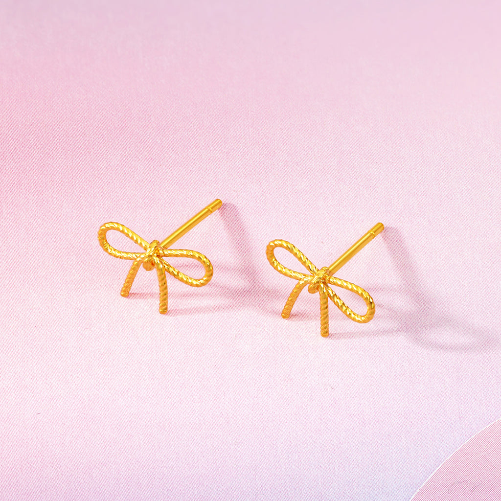 "Girl's Worries" 24K Gold Earrings Bow 0.75-1.15g A0915488
