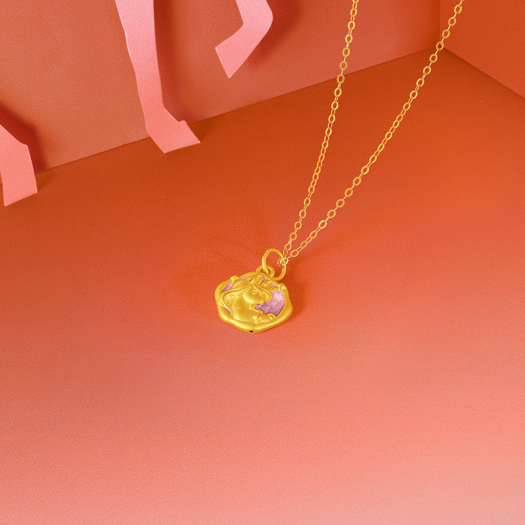 "Year of the Horse" 24K Gold Pendant Moon Horse 1-1.3g A0415519