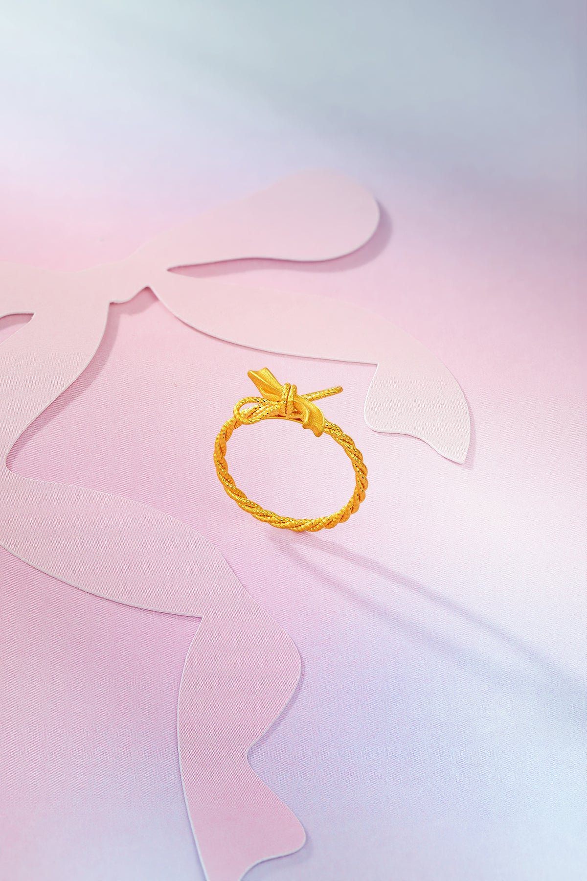 "Girl's Worries" 24K Gold Ring Bow 1.9-3.2g A0115791