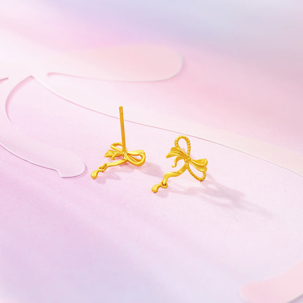 "Girl's Worries" 24K Gold Earrings Bow 1.4-1.8g A0915494