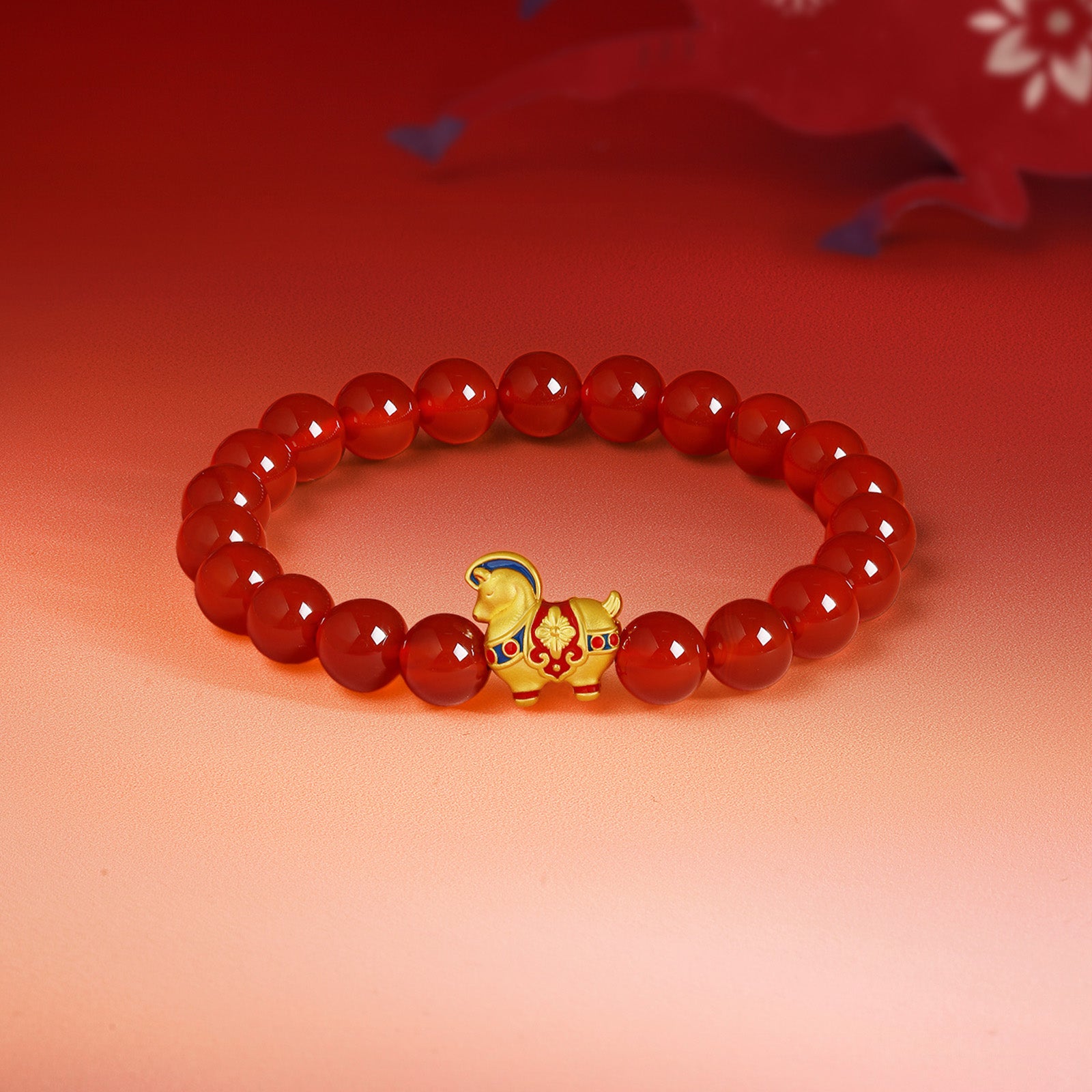 'Year of the Horse'  24K Gold Beaded Bracelet Agate Horse 0.87-1.17g 17cm A1920841