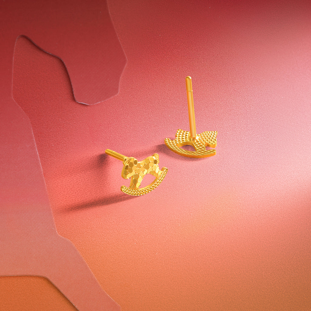 "Chinese Zodiac Horse" 24K Gold Earrings Horse 0.8-1.3g A0923805