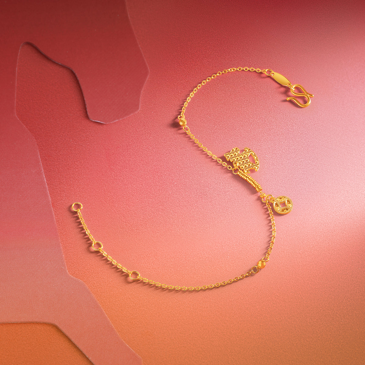 "Chinese Zodiac Horse" 24K Gold Chain Bracelet Horse 2.63-3.43g A0723991