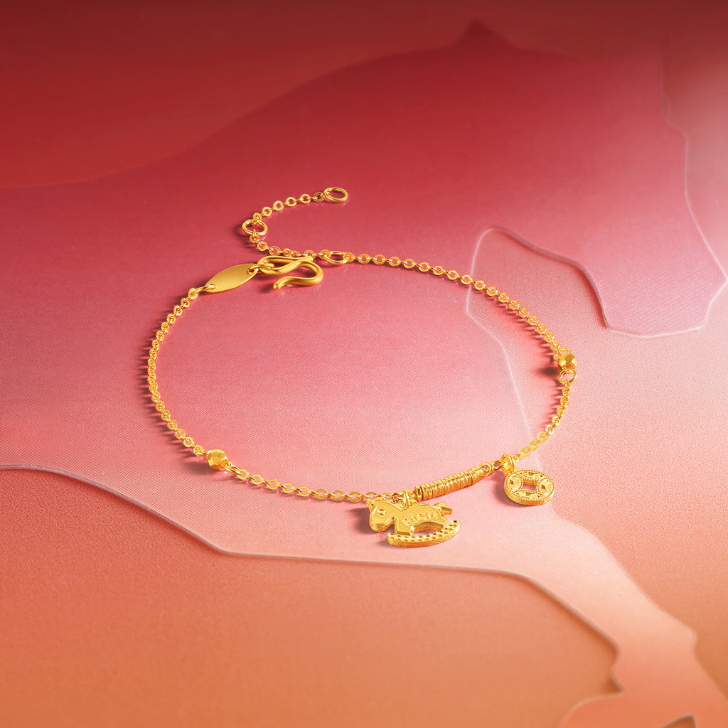 "Chinese Zodiac Horse" 24K Gold Chain Bracelet Horse 2.63-3.43g A0723991