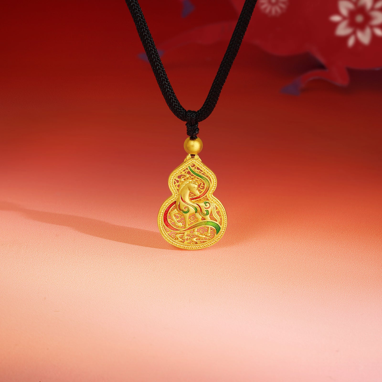 'Year of the Horse' 999.9 24K Gold Pendant Necklace Horse Gourd 5.8-6.15g 65cm-75cm A0421060