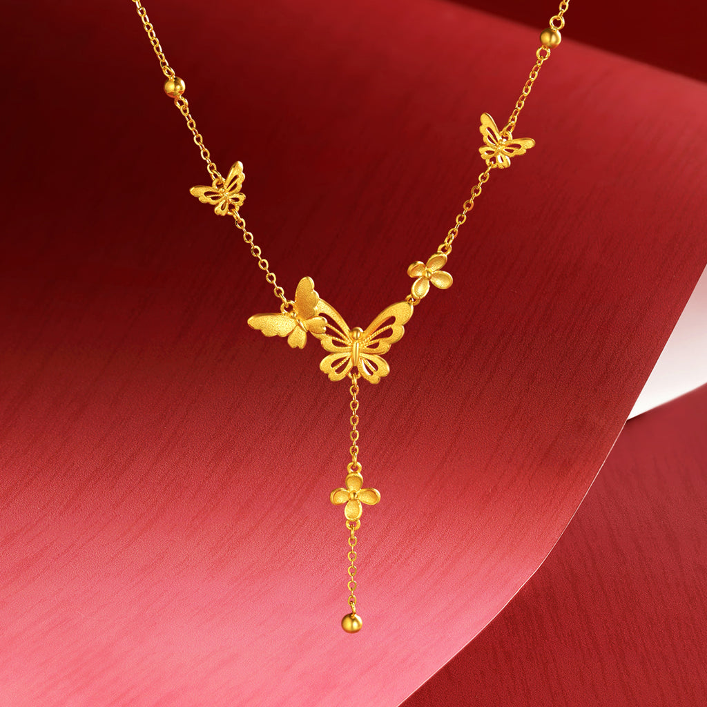 公主婚禮 24K 黃金吊墜項鍊 蝴蝶 7-7.5g A0622097