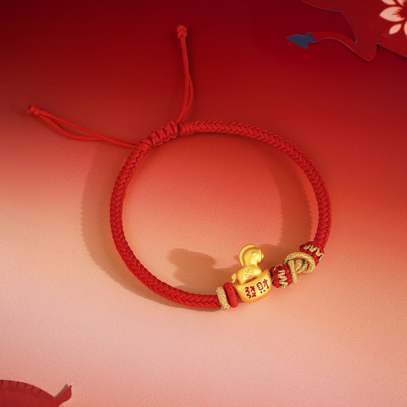 'Year of the Horse'  24K Gold String Bracelet Horse Yuanbao 0.65-0.85g 16cm-22cm A1715952