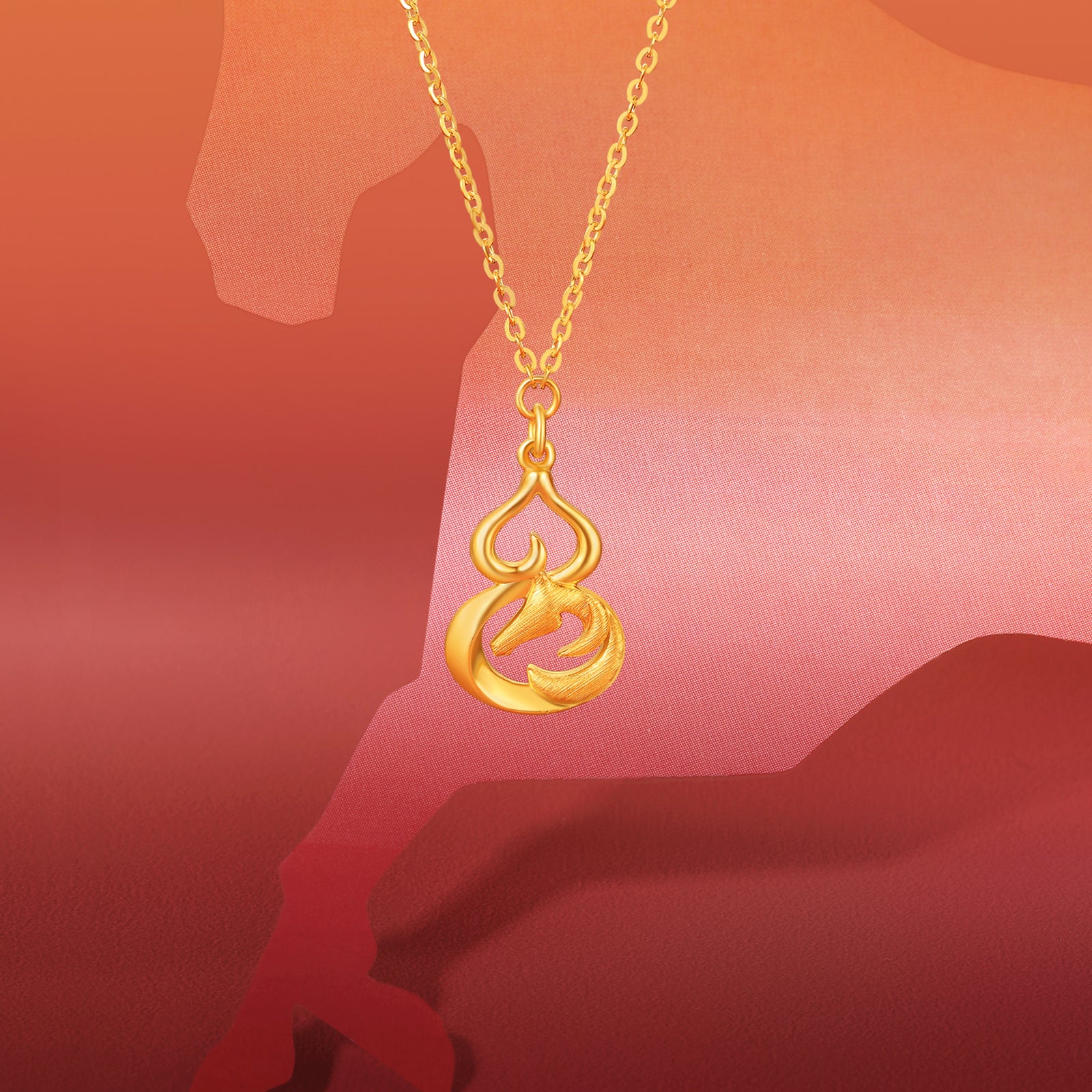 'Year of the Horse' 24K Gold Pendant Necklace Horsehead Gourd 3.45-3.85g 40cm-45cm A0623376