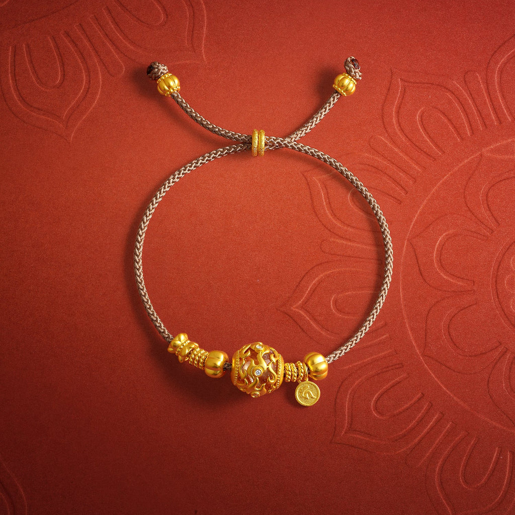 "Jiuhua Mountain" 24K Gold String Bracelet Diamond Yellow Crystal Hollow Bead Charm W1738238