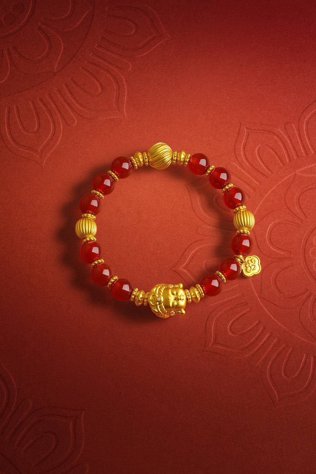 "Jiuhua Mountain" 24K Gold Agate Bracelet 6-8g J1935477