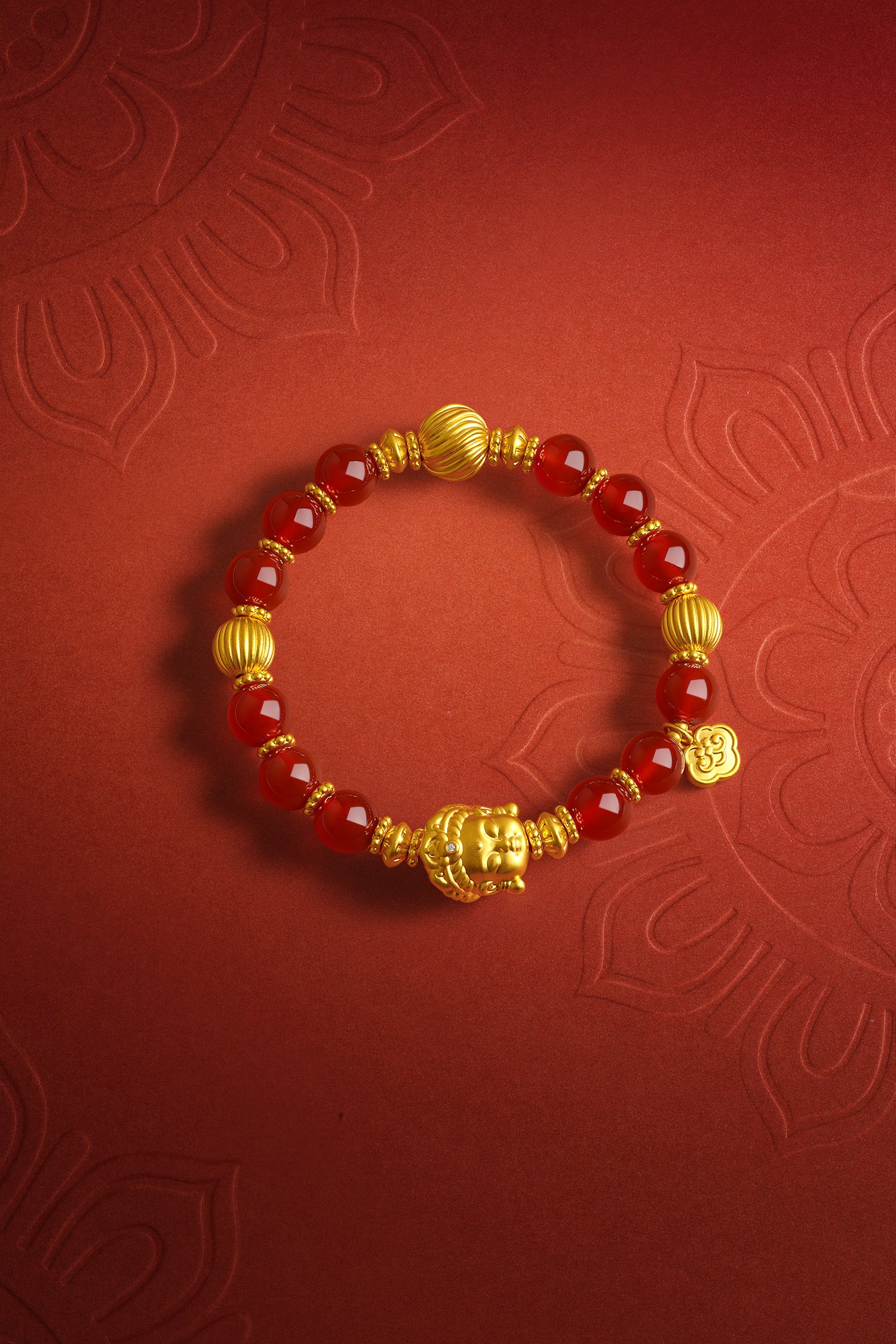 "Jiuhua Mountain" 24K Gold Agate Bracelet 6-8g J1935477