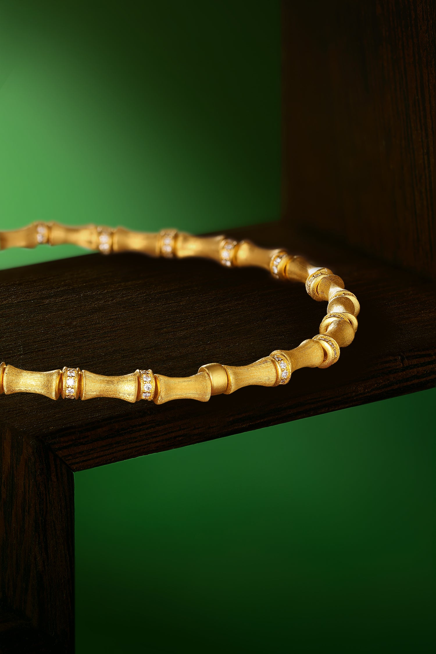 "Chinese Culture Collection - Dan Qing" 24K Gold Beaded Bracelet Diamond 0.0023ct Bamboo 7.5-9.5g W1936314