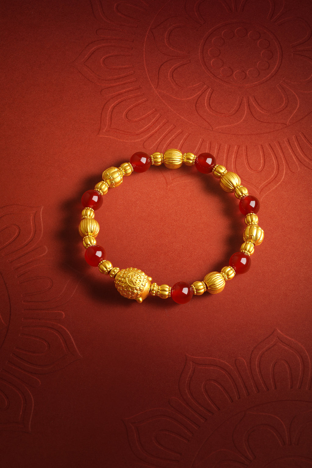 "Jiuhua Mountain" 24K Gold Agate Bracelet 7-9.5g J1935521