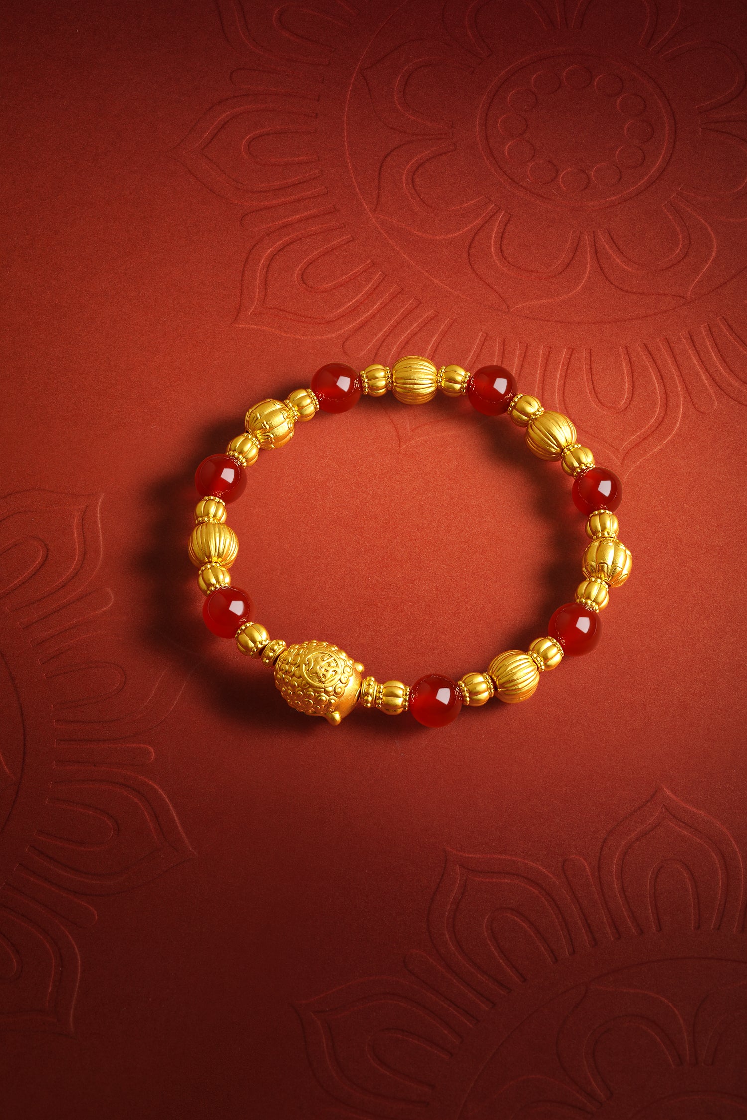 "Jiuhua Mountain" 24K Gold Agate Bracelet 7-9.5g J1935521