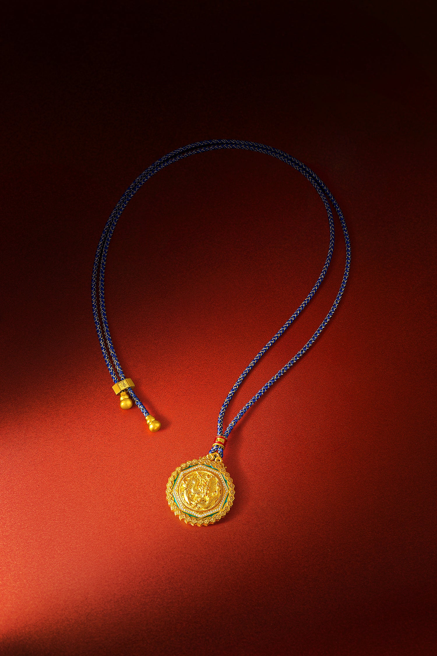 "Chinese Culture Collection - Dan Qing" 24K Gold Pendant Braided Rope Diamond 0.03ct 0.0015ct Dragons & Phoenixes 22-26g W0440499