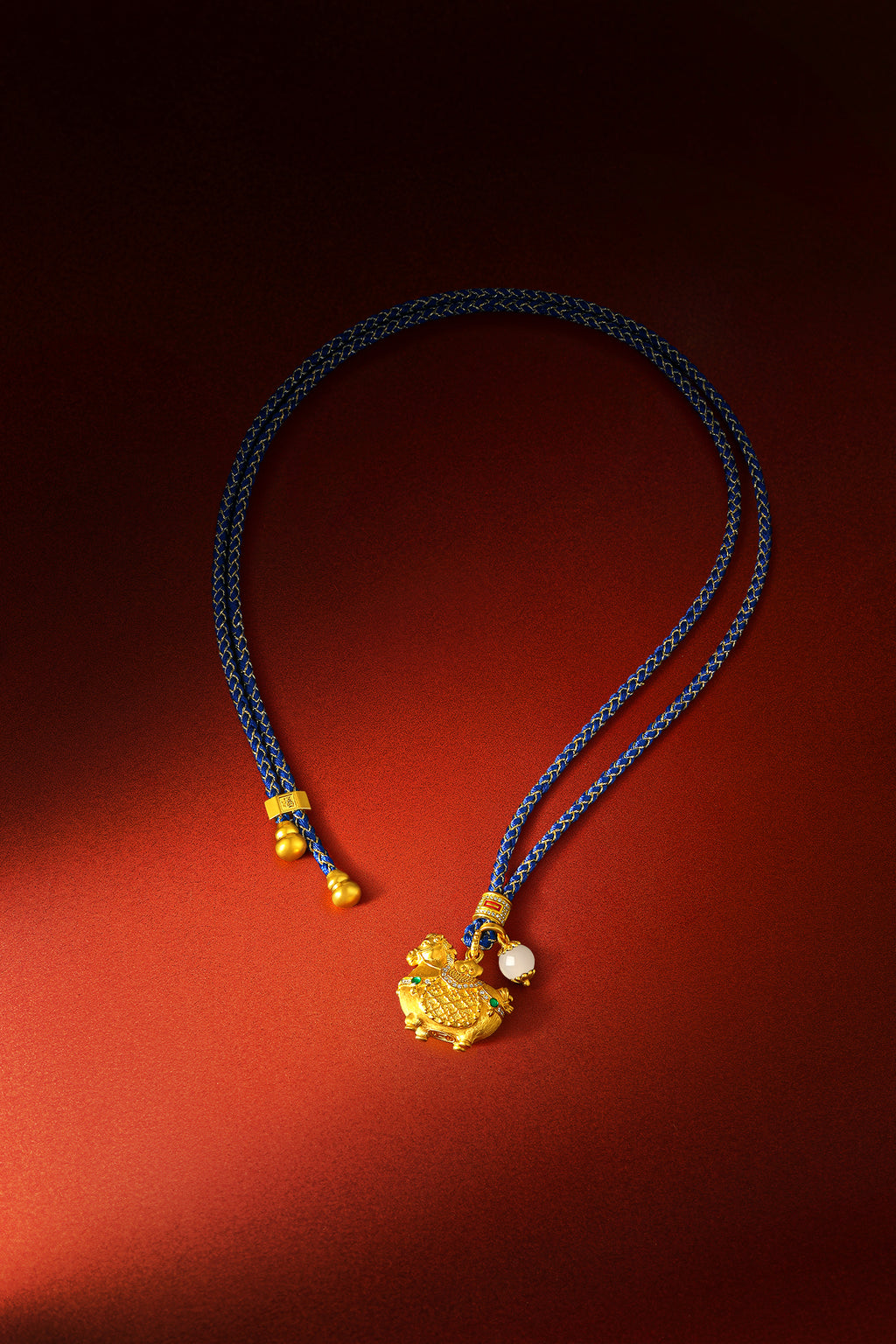 "Chinese Culture Collection - Dan Qing" 24K Gold Pendant Braided Rope Diamond 0.0024ct Hetian Jade 5.8-6.3mm    Horse 15.5-18g W0436250