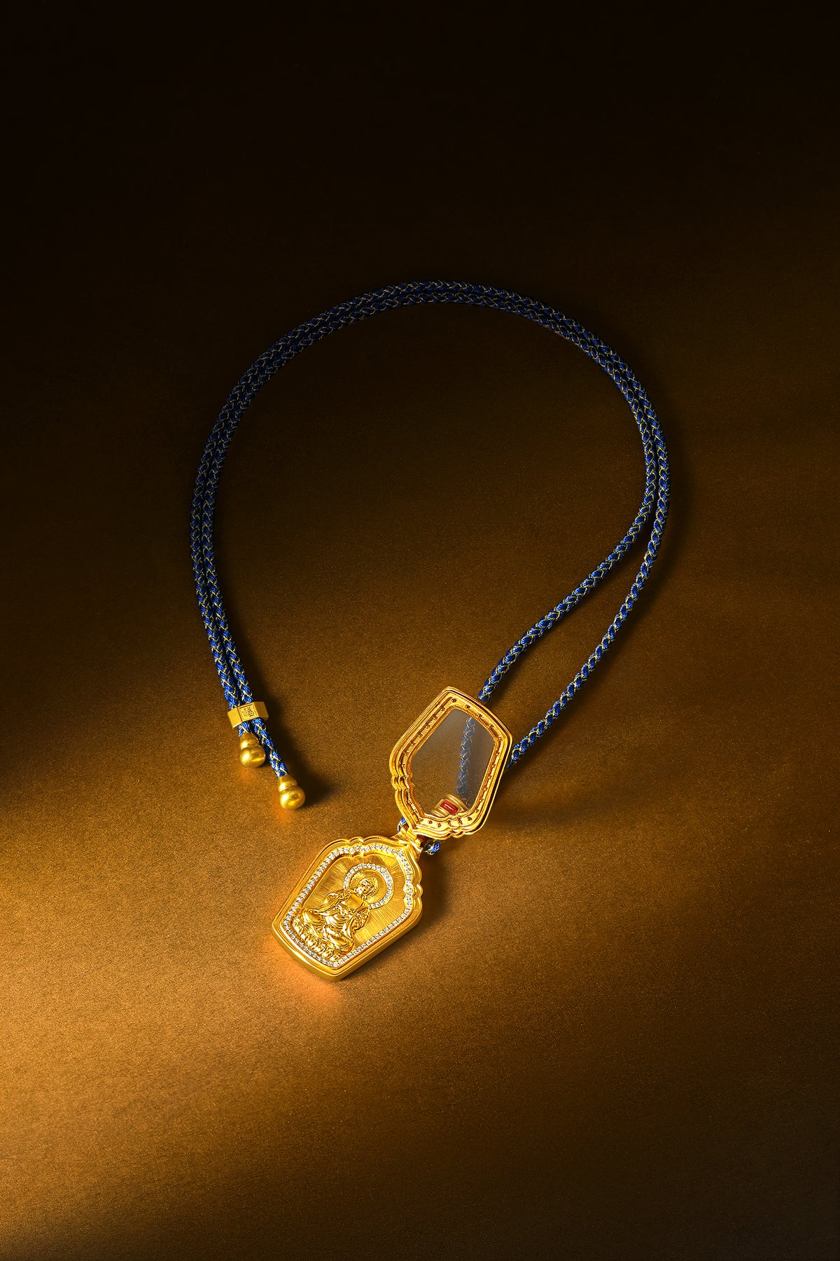 "Chinese Culture Collection - Dan Qing" 999 24K Gold String Pendant Necklace Diamond 0.0022ct Crystal 13.85*21.31*0.65mm 19.5-23.5g W0450077