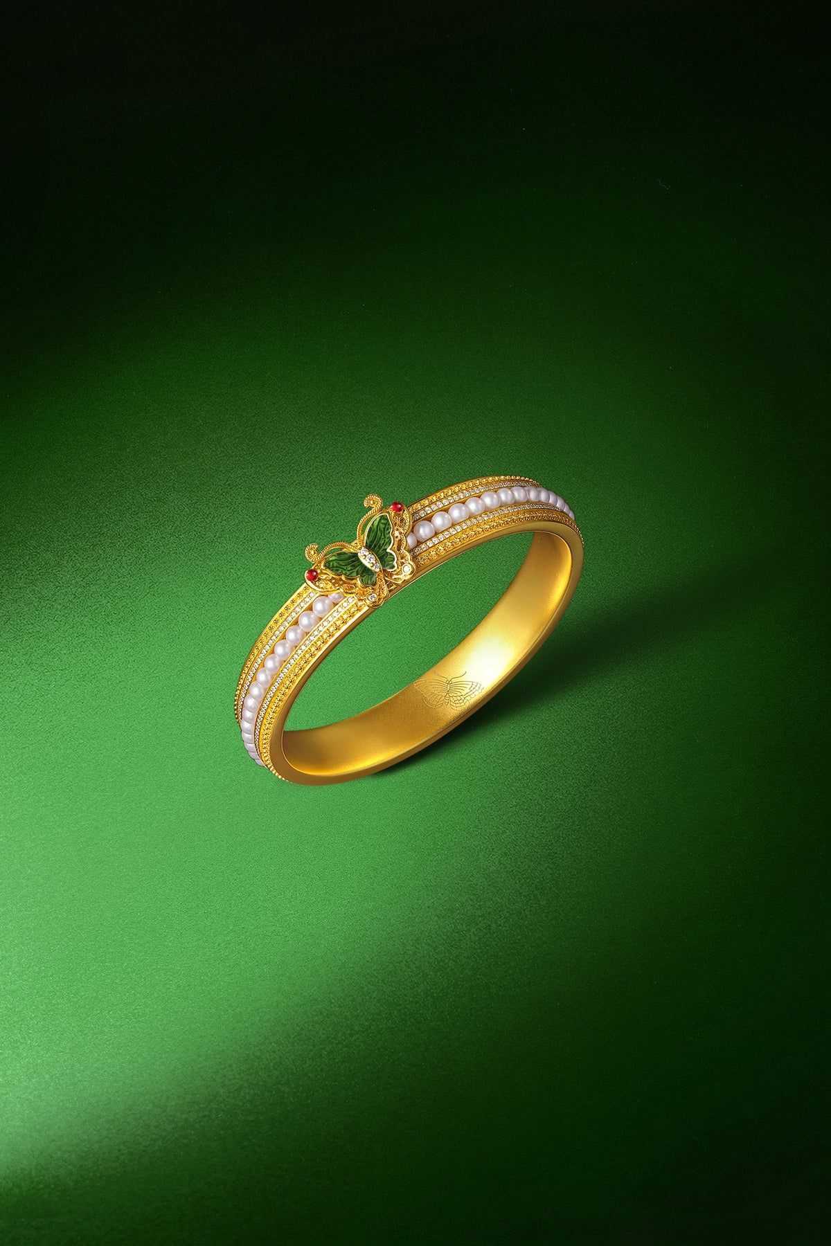 "Chinese Culture Collection - Dan Qing"999 24K Gold Bangle Bracelet 0.003ct 3mm Butterfly 56-63g W1049939
