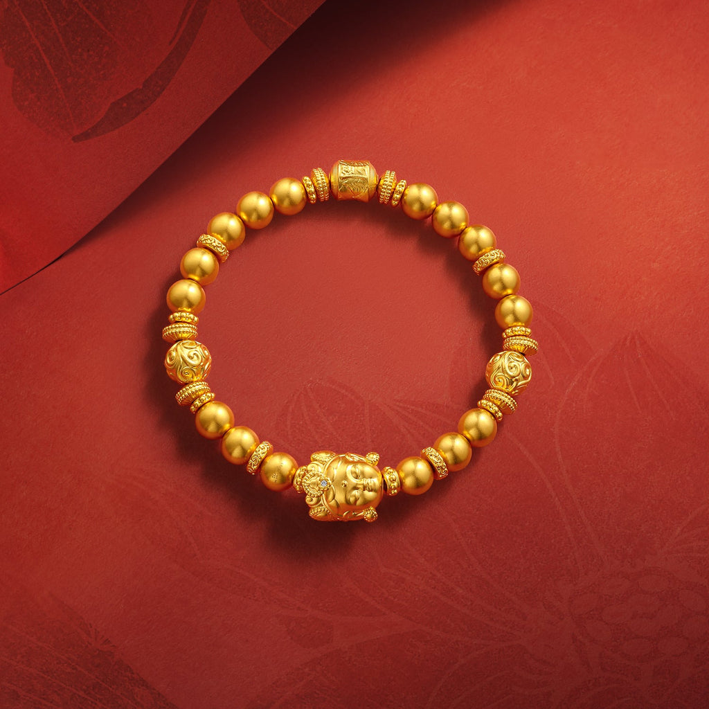 "Jiuhua Mountain" 24K Gold Beaded Bracelet Diamond Buddha Charm W1934750