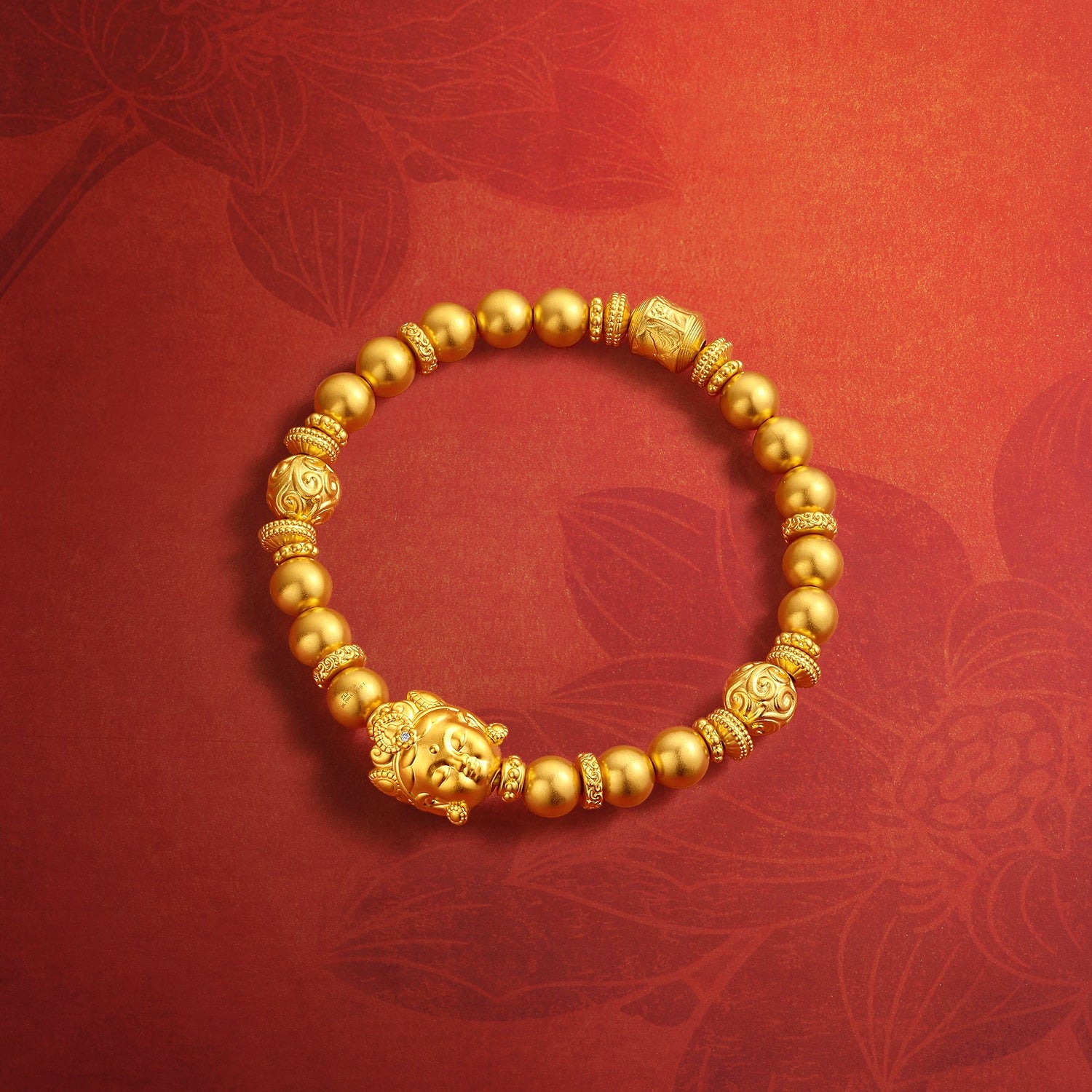 "Jiuhua Mountain" 24K Gold Beaded Bracelet Diamond Buddha Charm W1934750