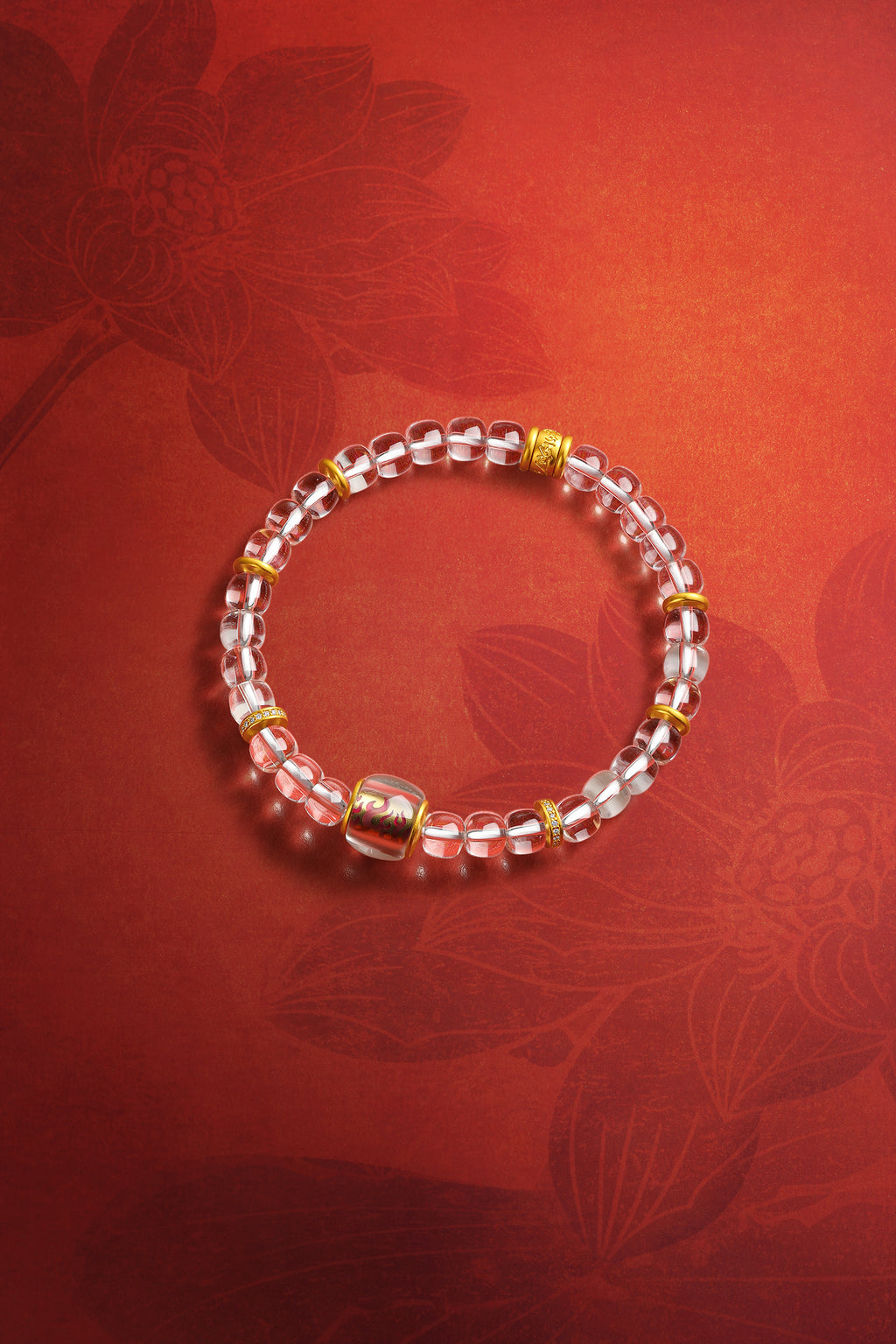 "Jiuhua Mountain" 24K Gold Crystal Bracelet 8.1-10.2g J1935605