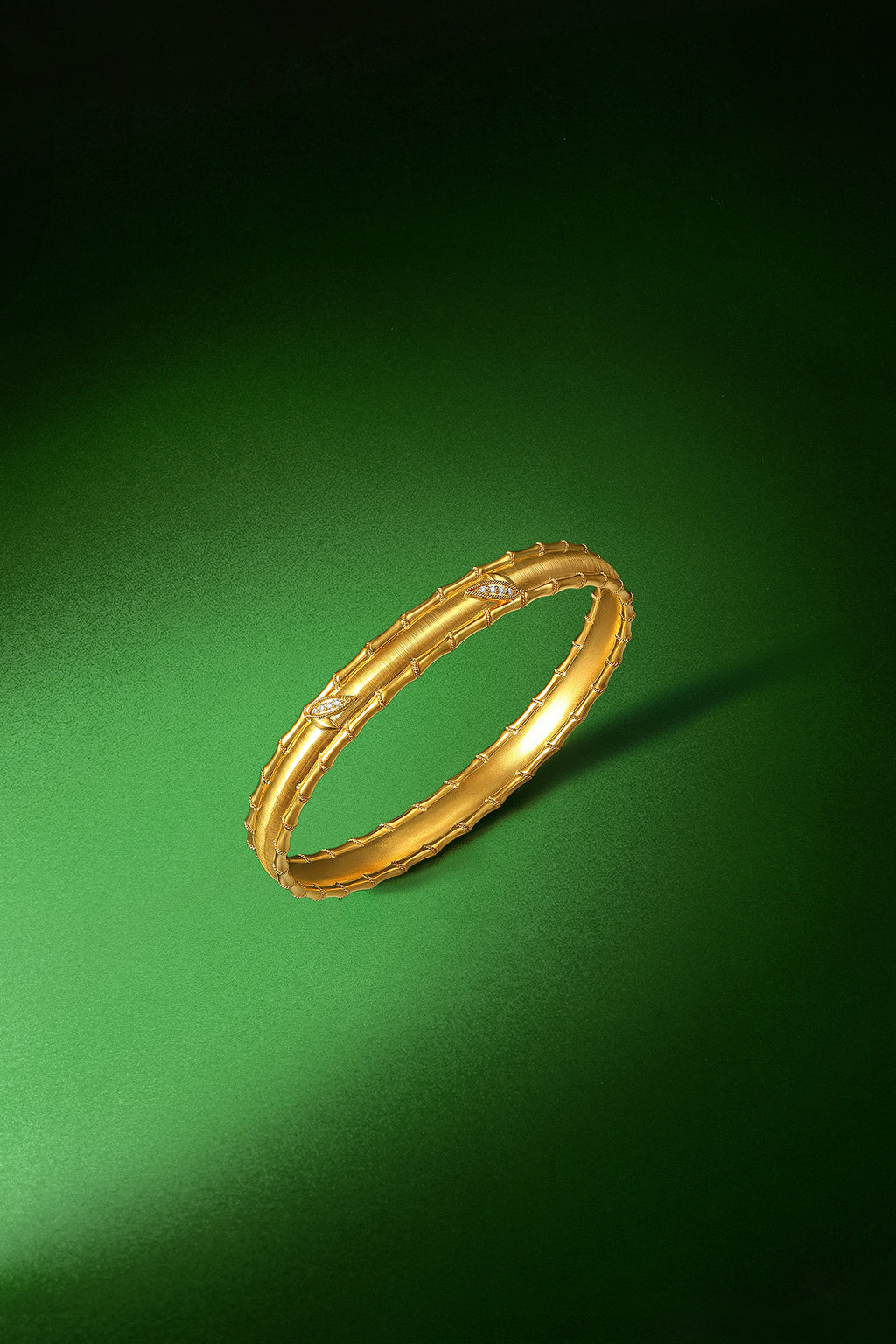 "Chinese Culture Collection - Dan Qing" 24K Gold Bangle Bracelet Diamond 0.005ct Bamboo 44-52g W1036271