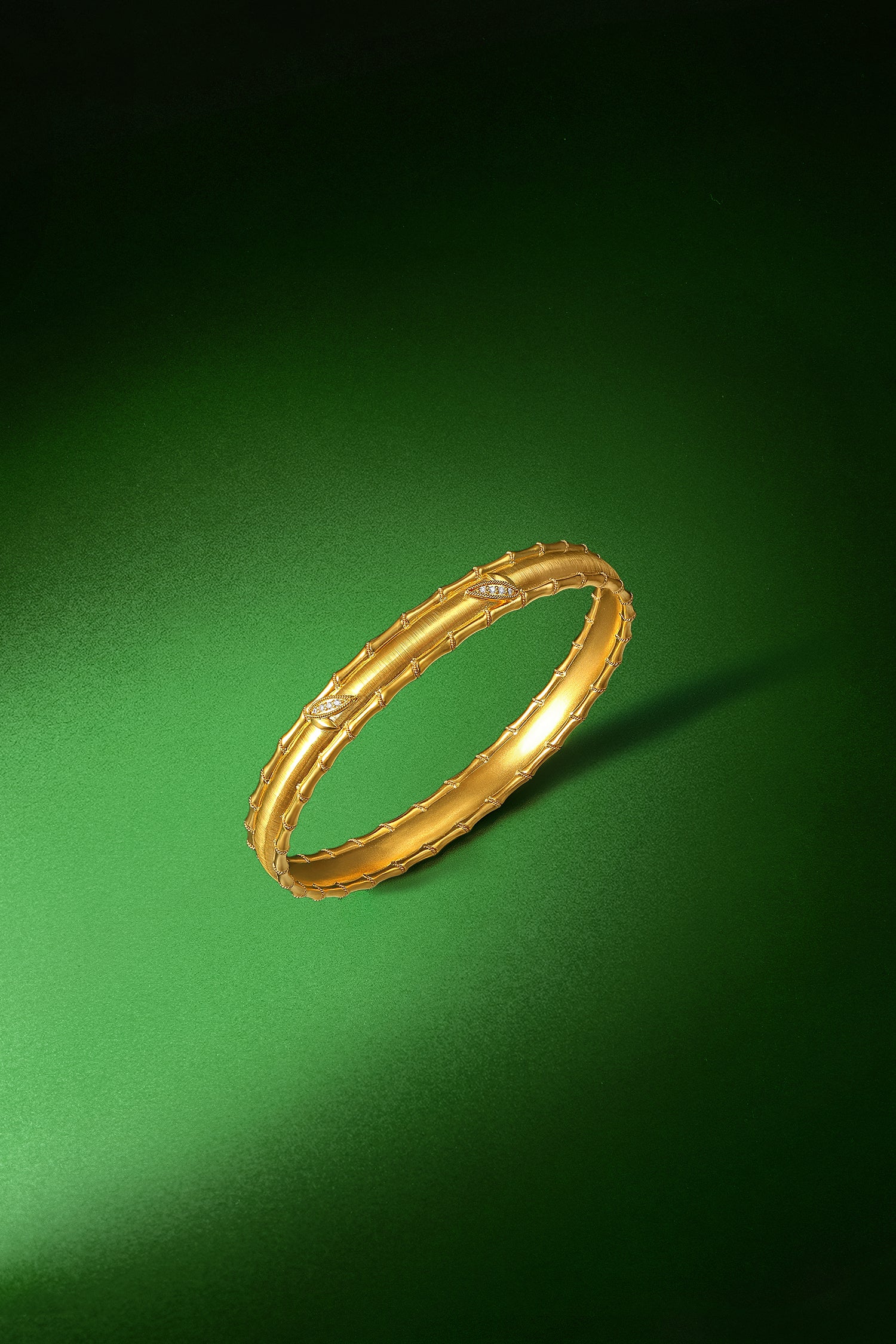 "Chinese Culture Collection - Dan Qing" 24K Gold Bangle Bracelet Diamond 0.005ct Bamboo 44-52g W1036271