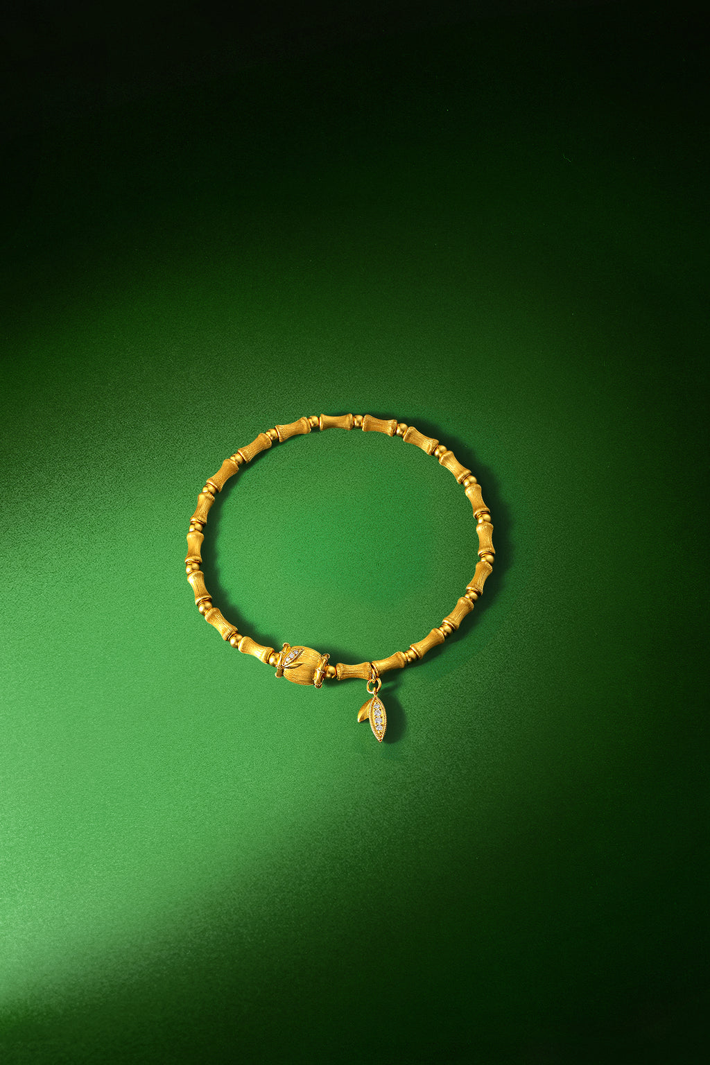"Chinese Culture Collection - Dan Qing" 24K Gold Beaded Bracelet Diamond 0.0067ct Bamboo 11.7-14.7g W1936324