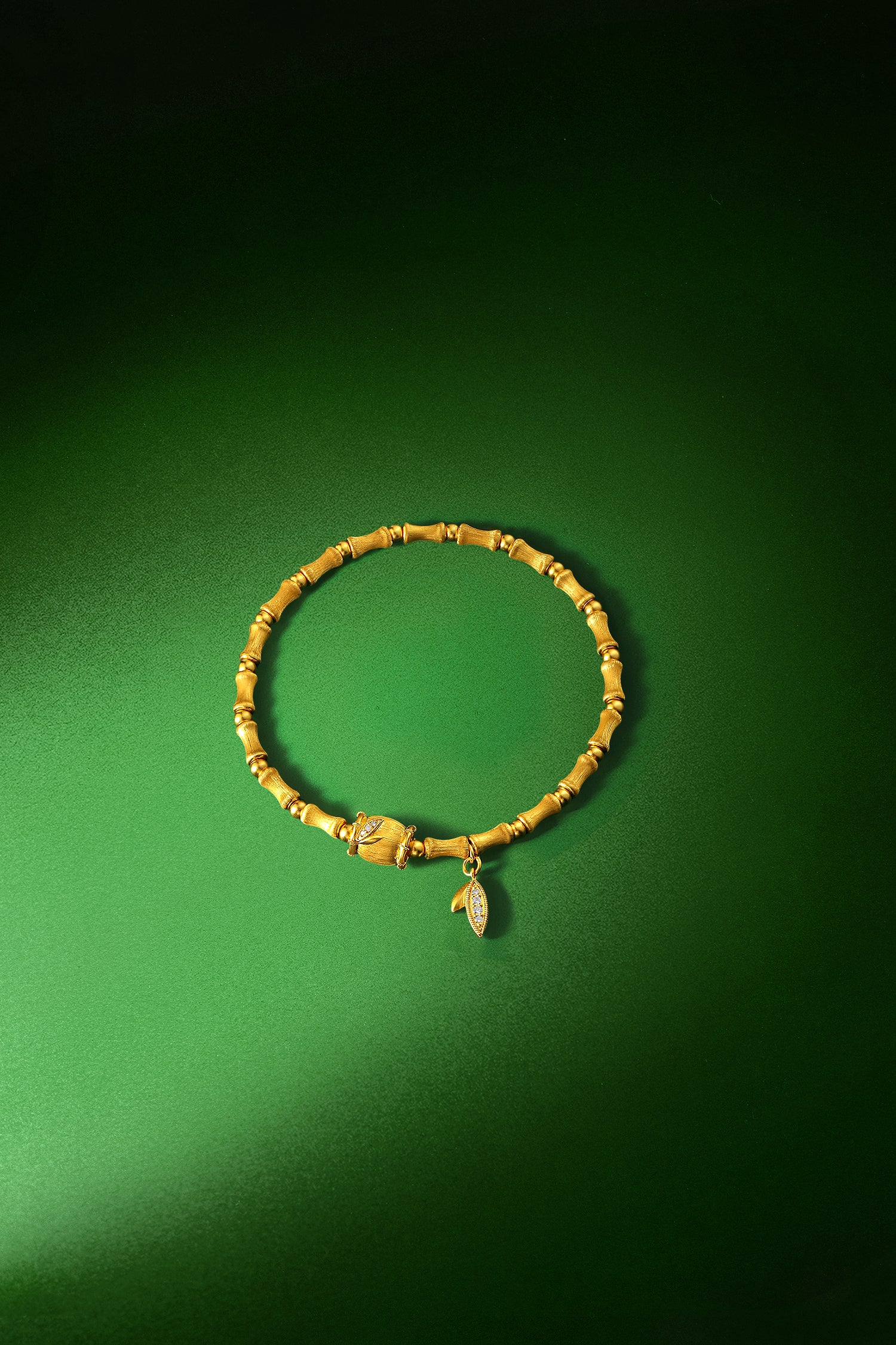 "Chinese Culture Collection - Dan Qing" 24K Gold Beaded Bracelet Diamond 0.0067ct Bamboo 11.7-14.7g W1936324