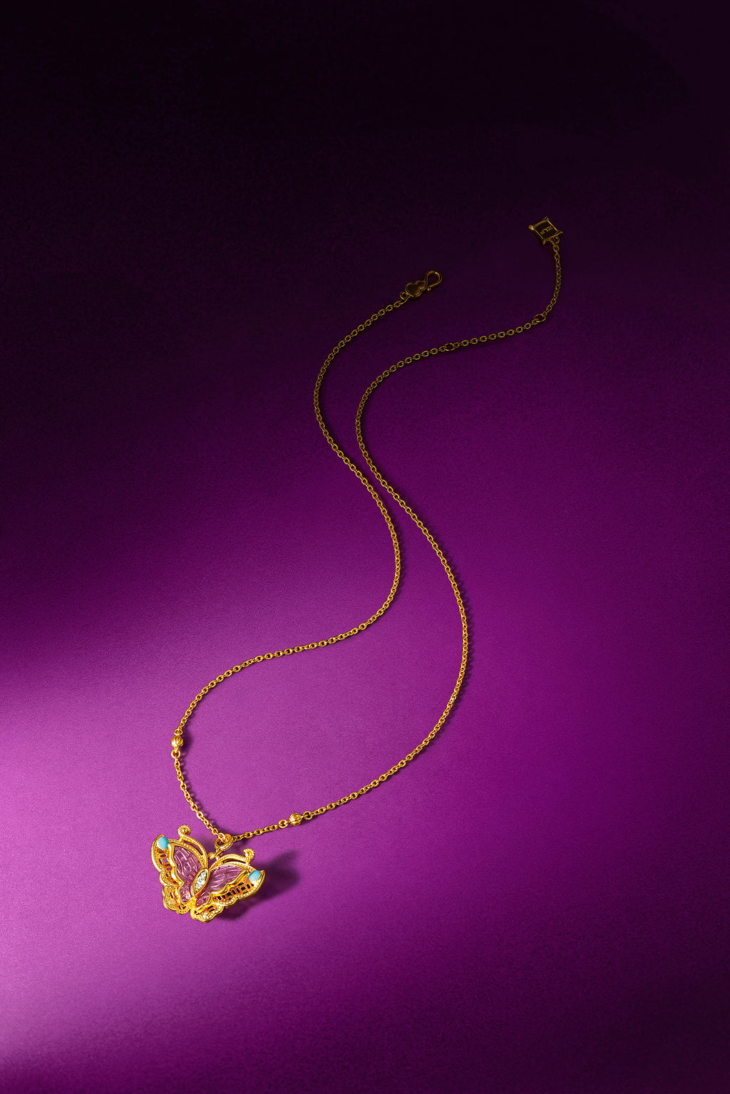 "Chinese Culture Collection - Dan Qing" 24K Gold Pendant Necklace Diamond 0.0084ct Butterfly 12.2-15.2g W0636617
