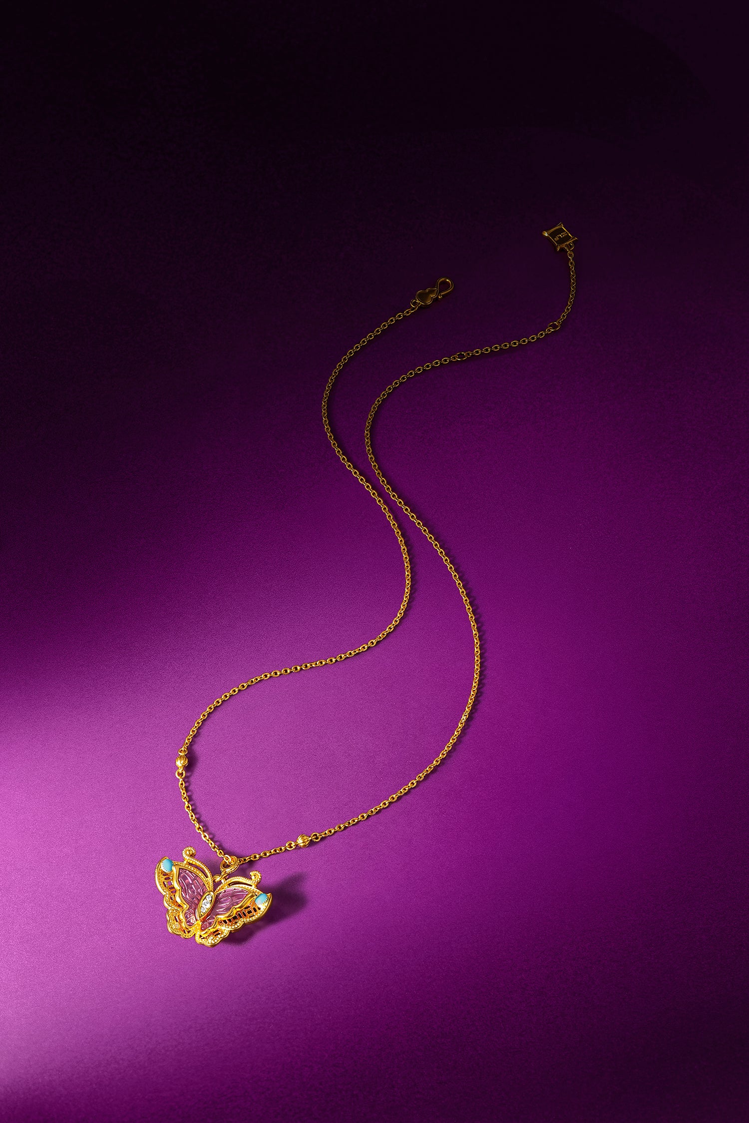 "Chinese Culture Collection - Dan Qing" 24K Gold Pendant Necklace Diamond 0.0084ct Butterfly 12.2-15.2g W0636617