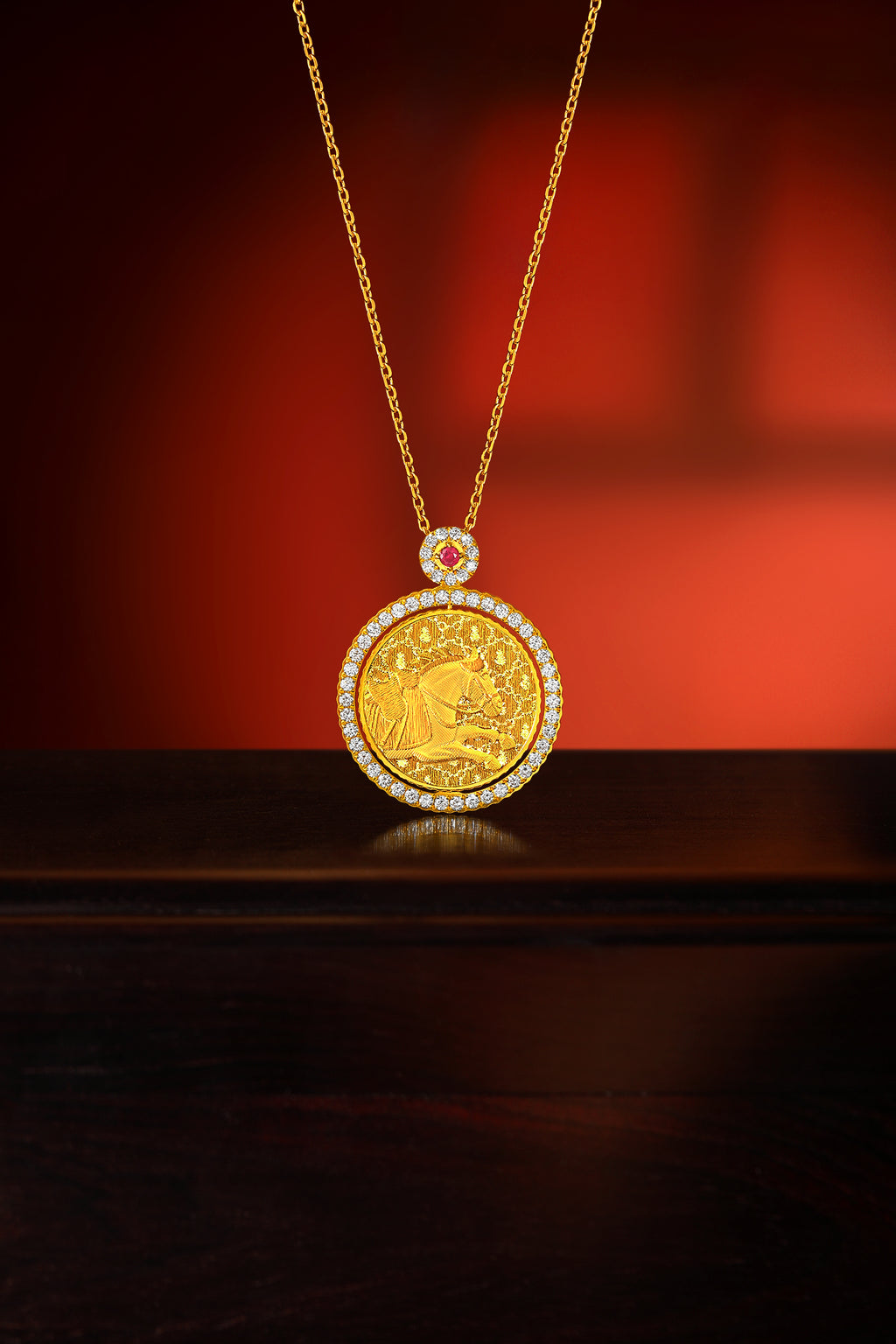 "Chinese Culture Collection - Dan Qing" 999 24K Gold Pendant Necklace Diamond 0.0102ct Ruby 0.04ct Zodiac 15-17g W0650034