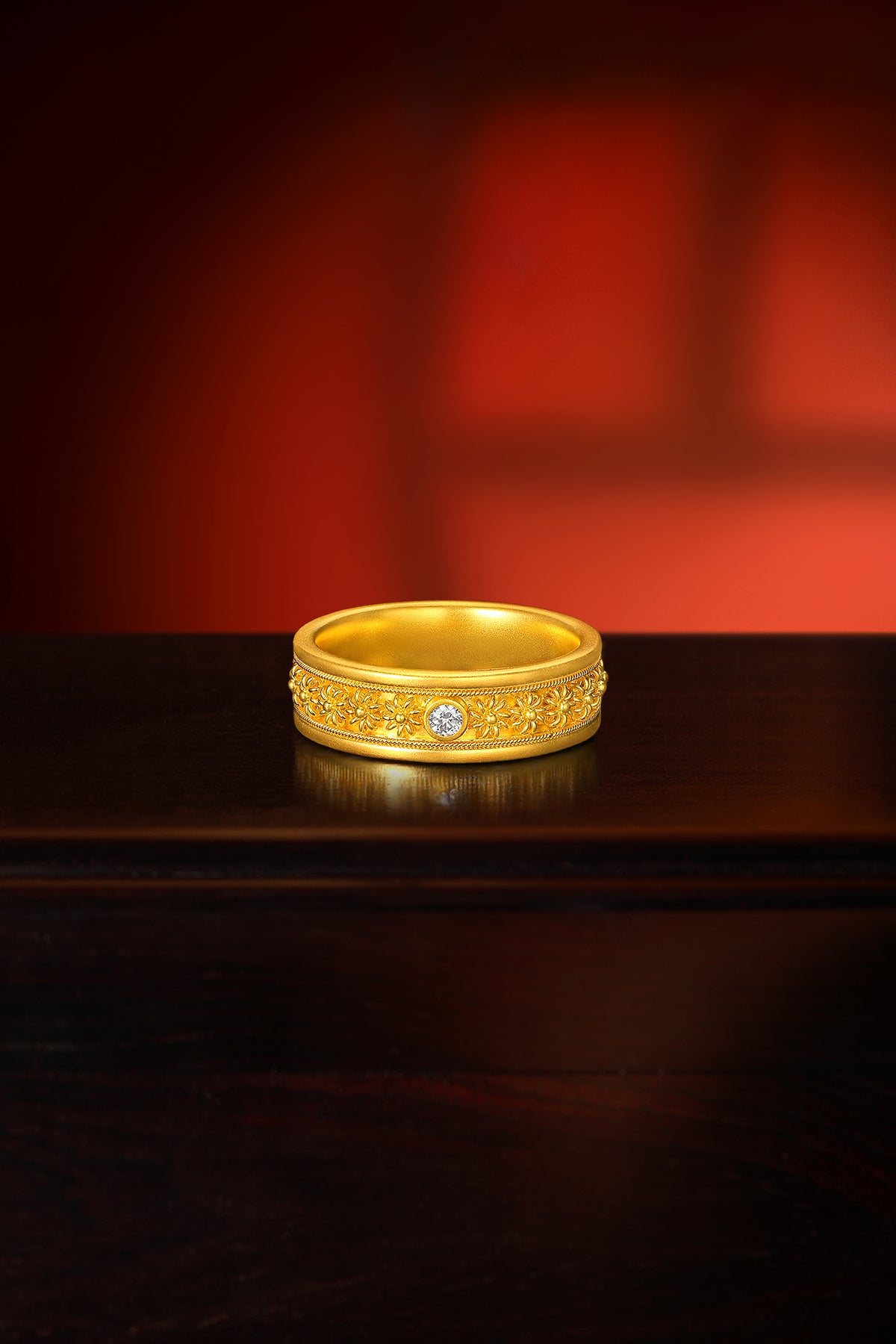 "Chinese Culture Collection - Dan Qing" 999 24K Gold Ring Diamond 0.058ct 11-14g W0150060