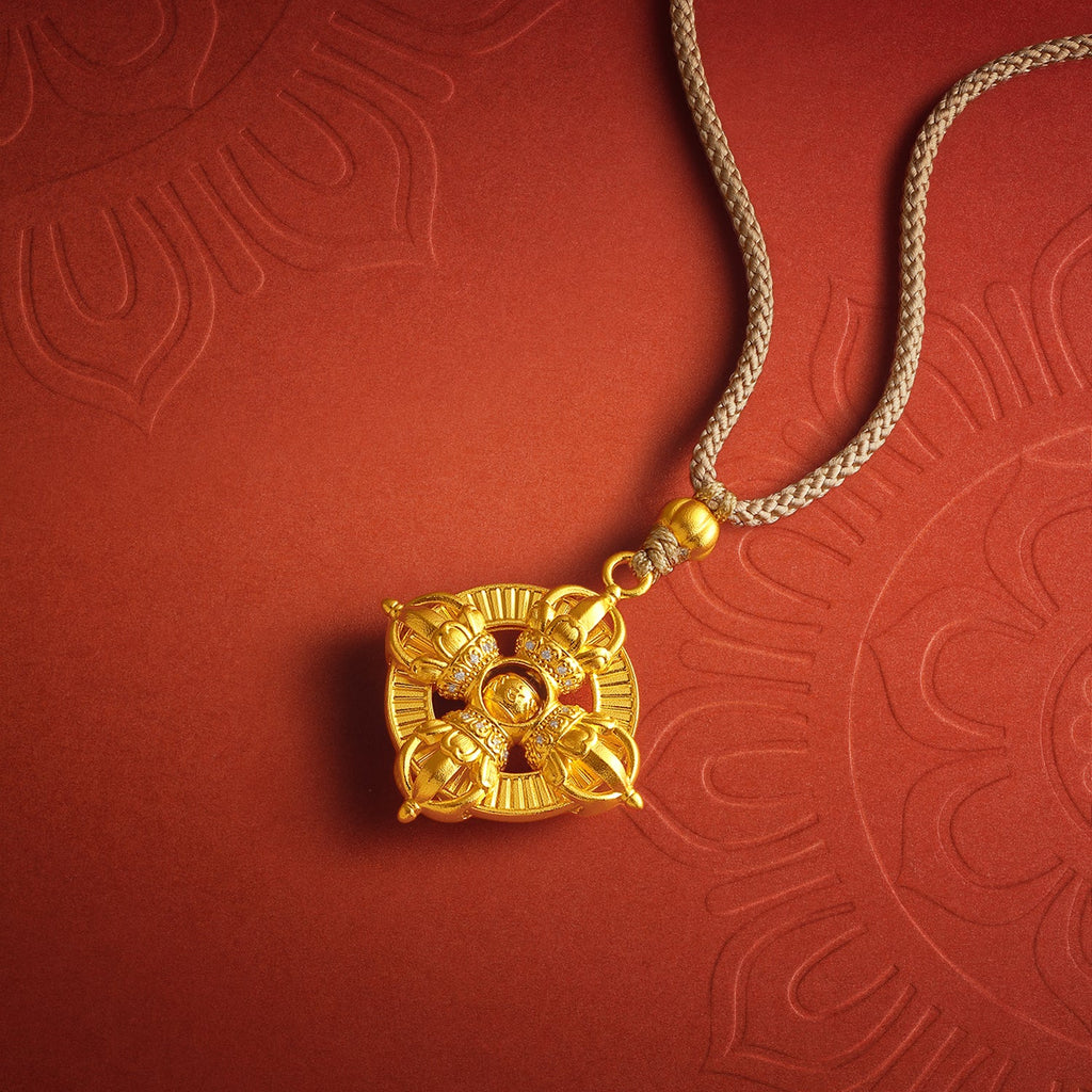 "Jiuhua Mountain" 24K Gold Diamond Rotatable Vajra Square Pendant 0.002ct W0434747