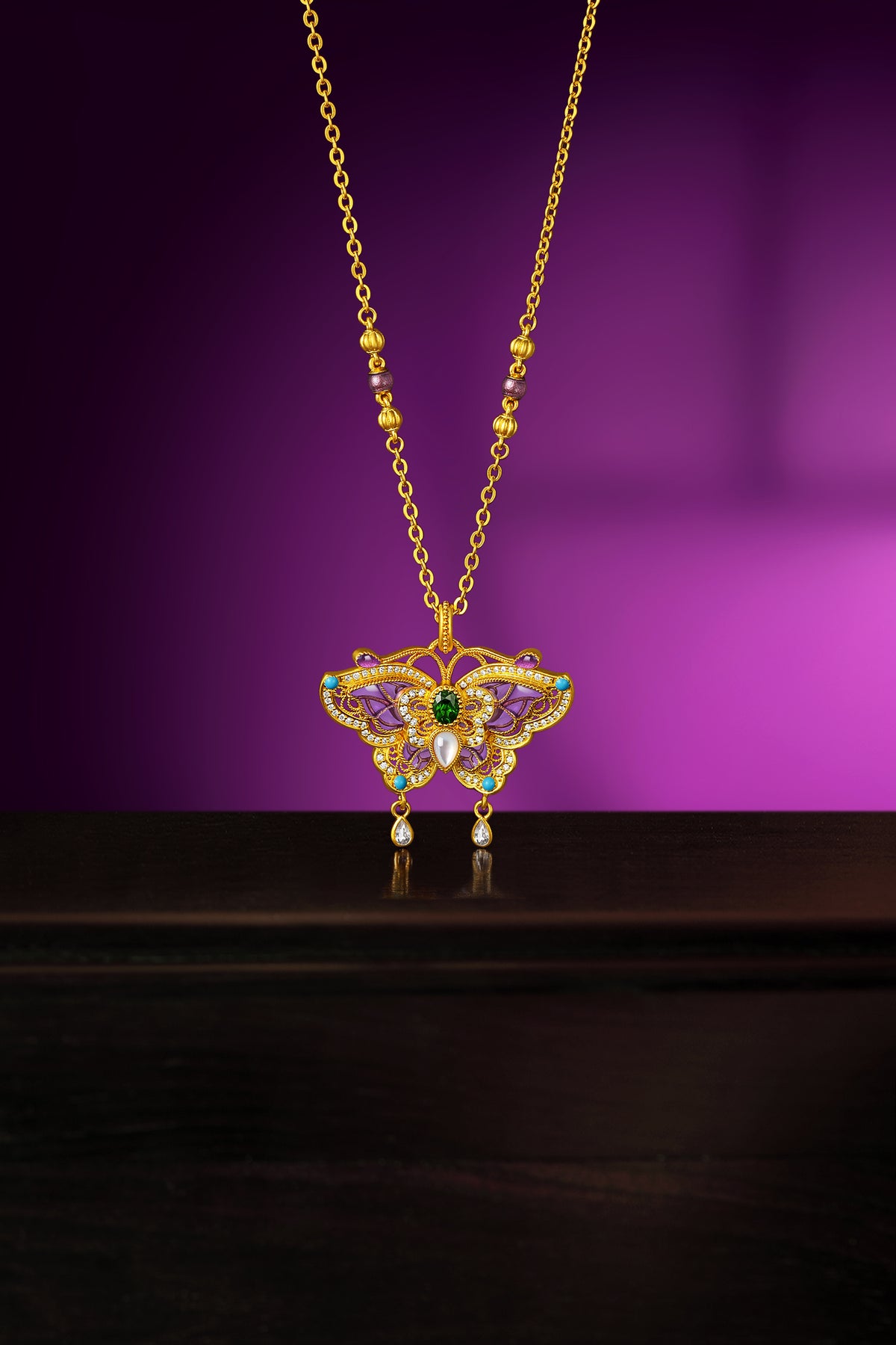 "Chinese Culture Collection - Dan Qing"999 24K Gold Pendant Necklace 0.0025ct2*3mm3*4mm Butterfly 13-16g W0649933