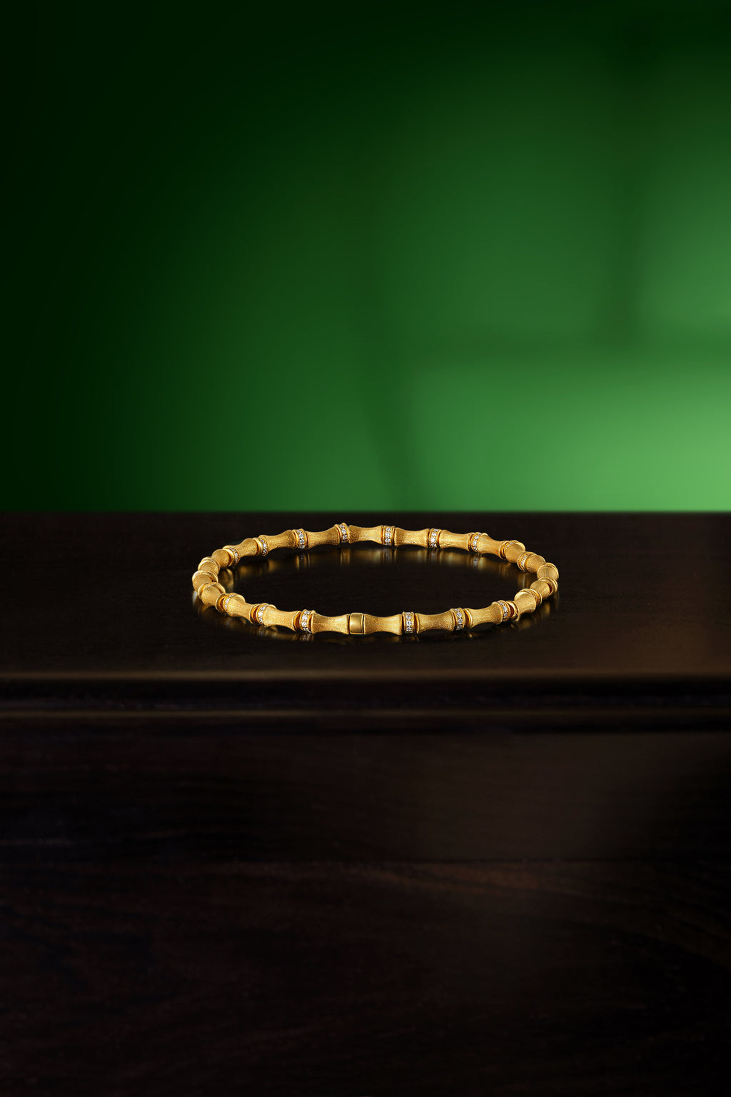 "Chinese Culture Collection - Dan Qing" 24K Gold Beaded Bracelet Diamond 0.0023ct Bamboo 7.5-9.5g W1936314