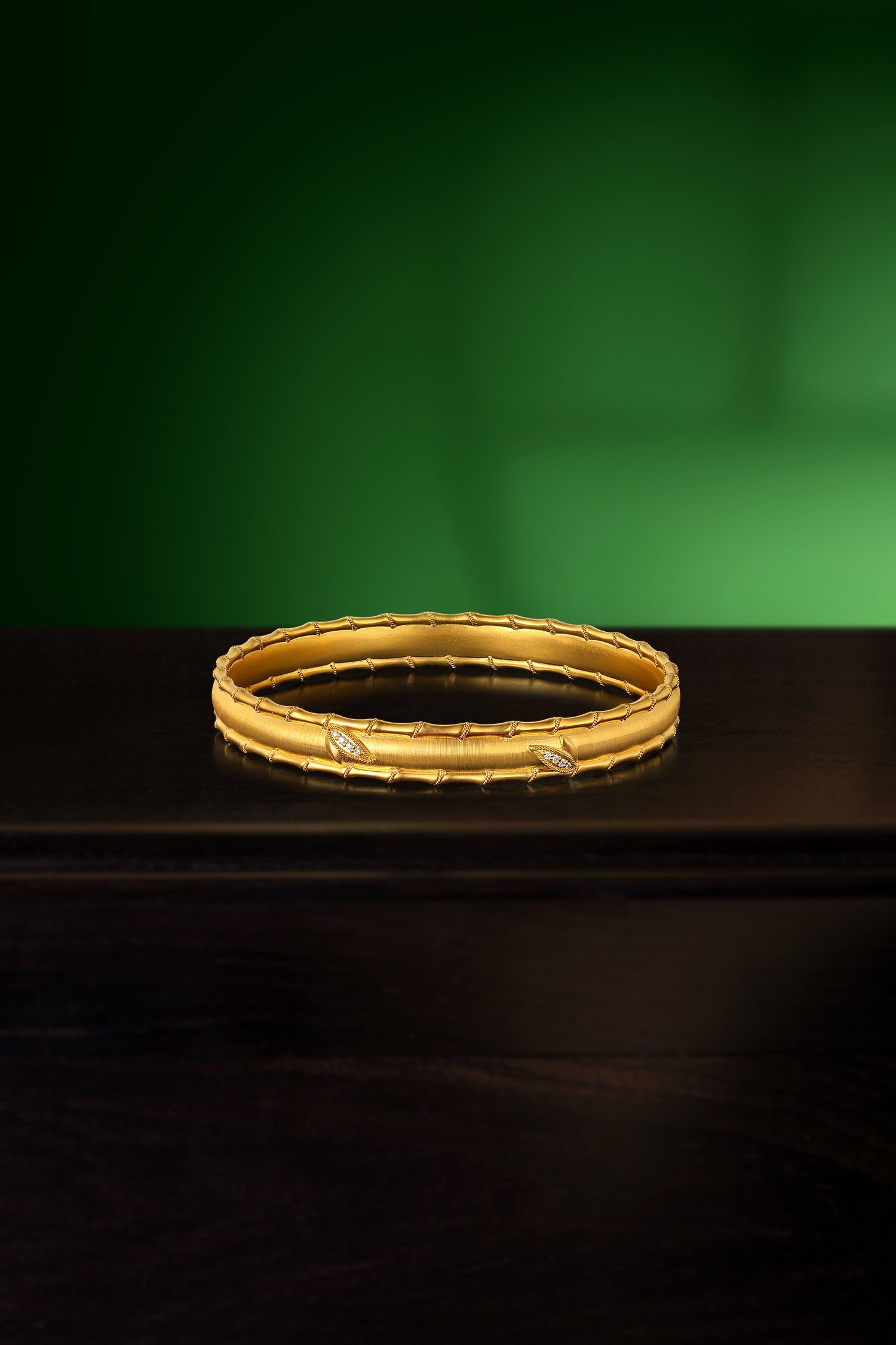 "Chinese Culture Collection - Dan Qing" 24K Gold Bangle Bracelet Diamond 0.005ct Bamboo 44-52g W1036271