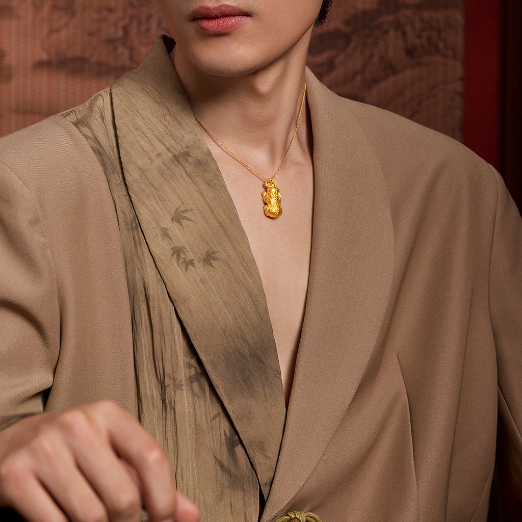 "Jiuhua Mountain" 24K Gold Pendant Ksitigarbha's Mount Diting A0415258