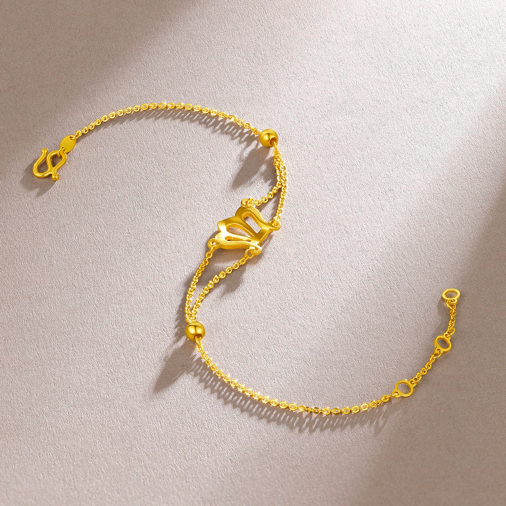999 24K Gold Chain Bracelet Crown 2.92-3.32g A0710570