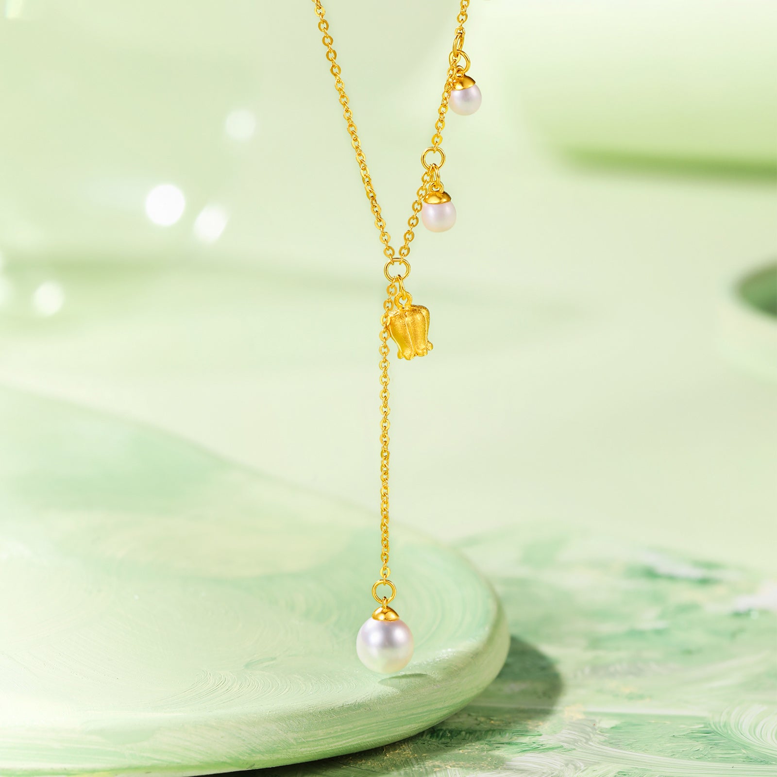 999.9 24K Gold Pendant Necklace Pearl 2.5-3.1g X0613030