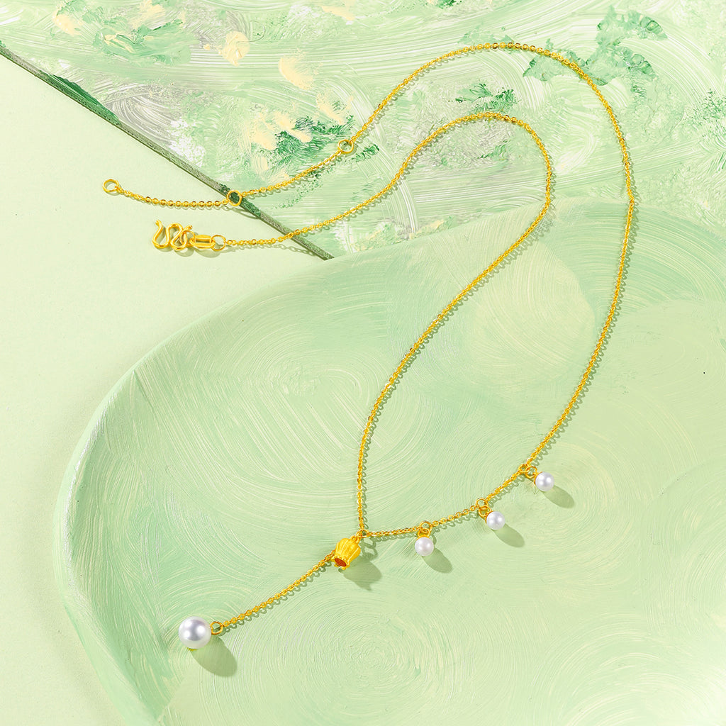 999.9 24K Gold Pendant Necklace Pearl 2.5-3.1g X0613030