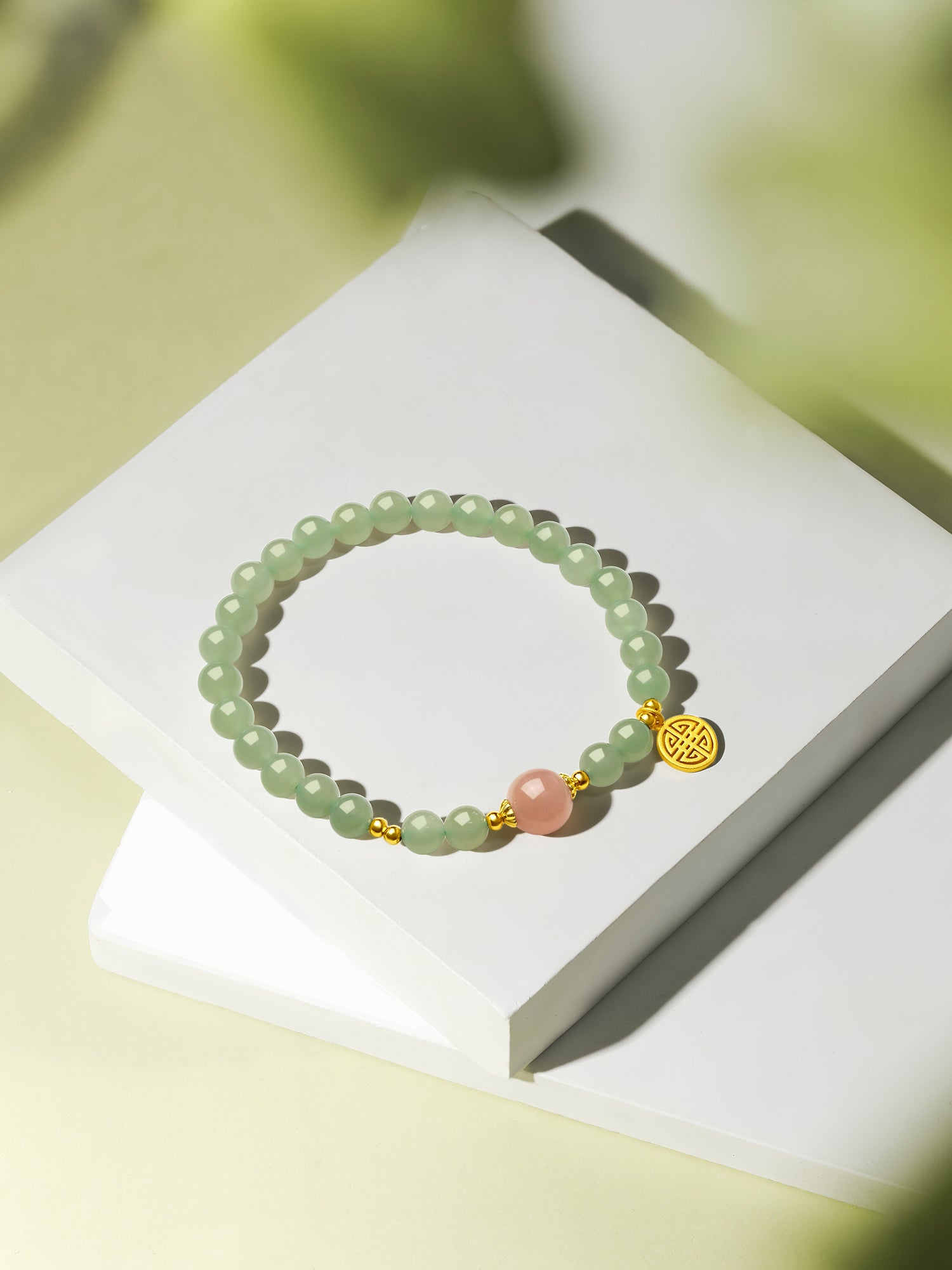 ZHOU LIU FU Jade Beaded Bracelet 925 Sterling Silver Blessing Fu Charm - Green Gemstone  Sunstone Jewelry for Women 7.5"J1911622