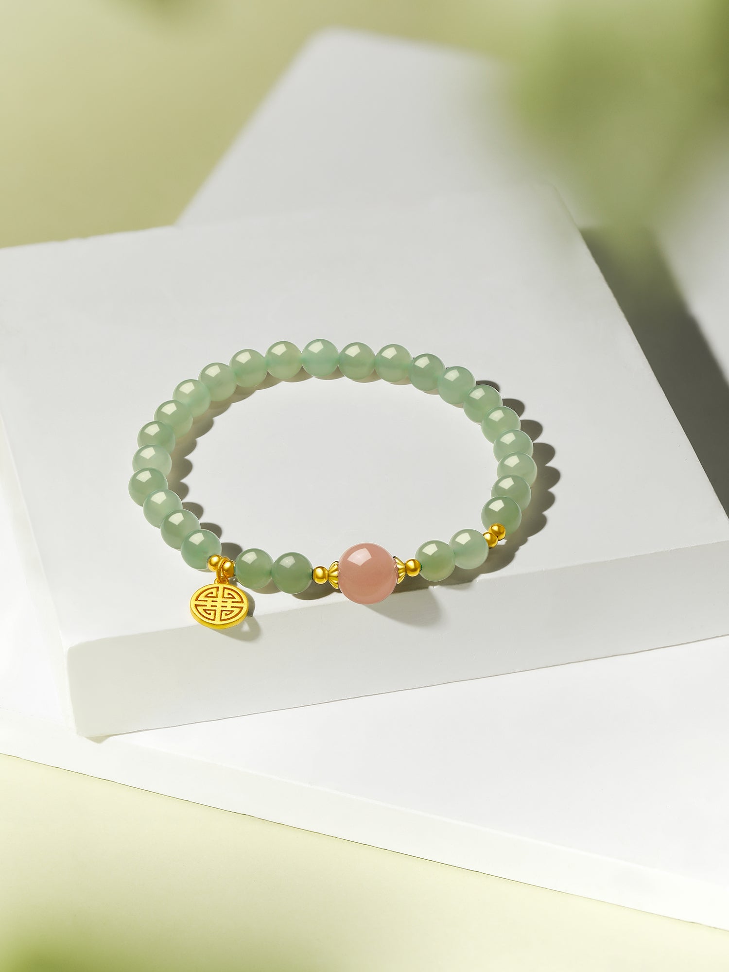 ZHOU LIU FU Jade Beaded Bracelet 925 Sterling Silver Blessing Fu Charm - Green Gemstone  Sunstone Jewelry for Women 7.5"J1911622