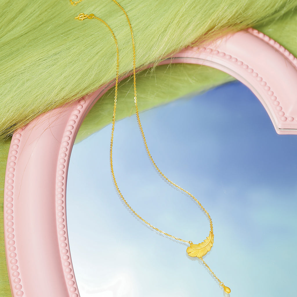 "Fugitive Princess" 999 24K Gold Pendant Necklace Feather 4.6-5g A0612620