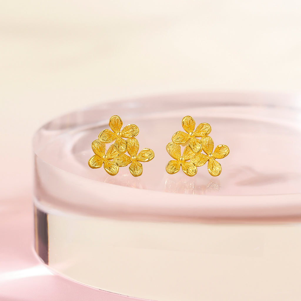 999 24K Gold Earrings Flower 1.4-1.7g A0911673