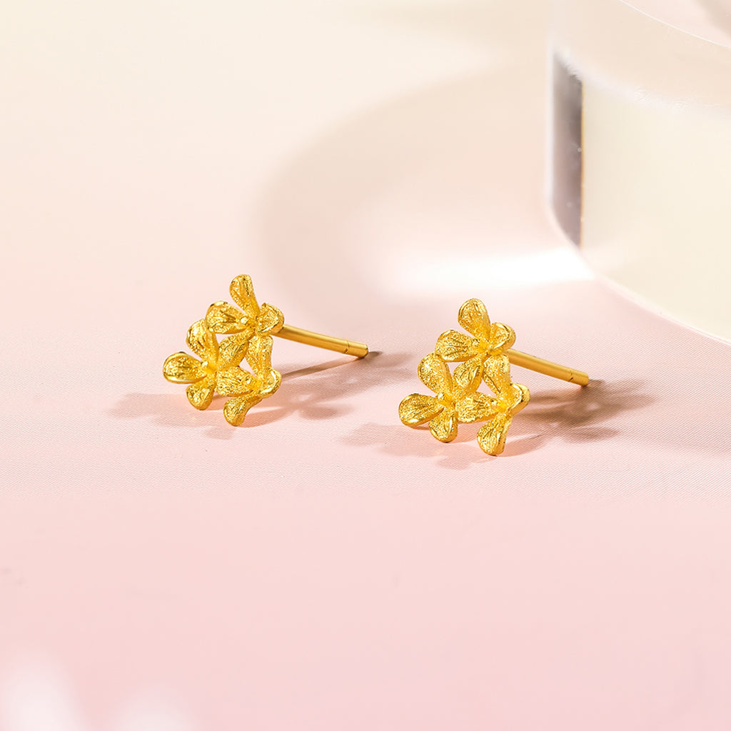 999 24K Gold Earrings Flower 1.4-1.7g A0911673