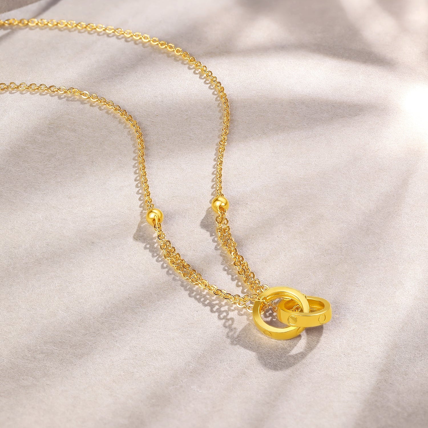 999.9 24K Gold Pendant Necklace Interlocking Circles 7.3-7.8g A0611857